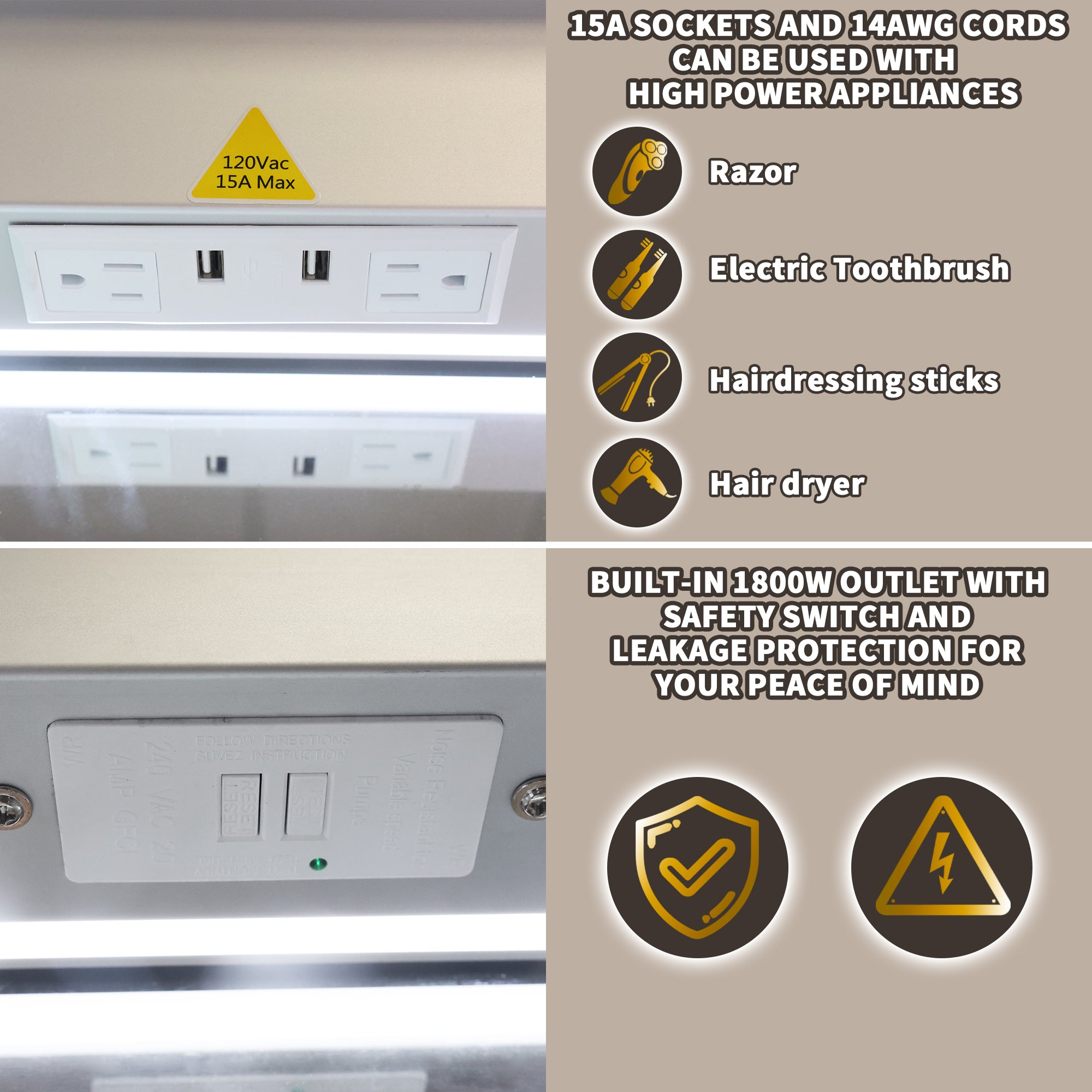 WELLFOR 60 in. x 36 in. Recessed/Surface Mount Right Medicine Cabinet with 5X Magnifier Mirror and Night Light