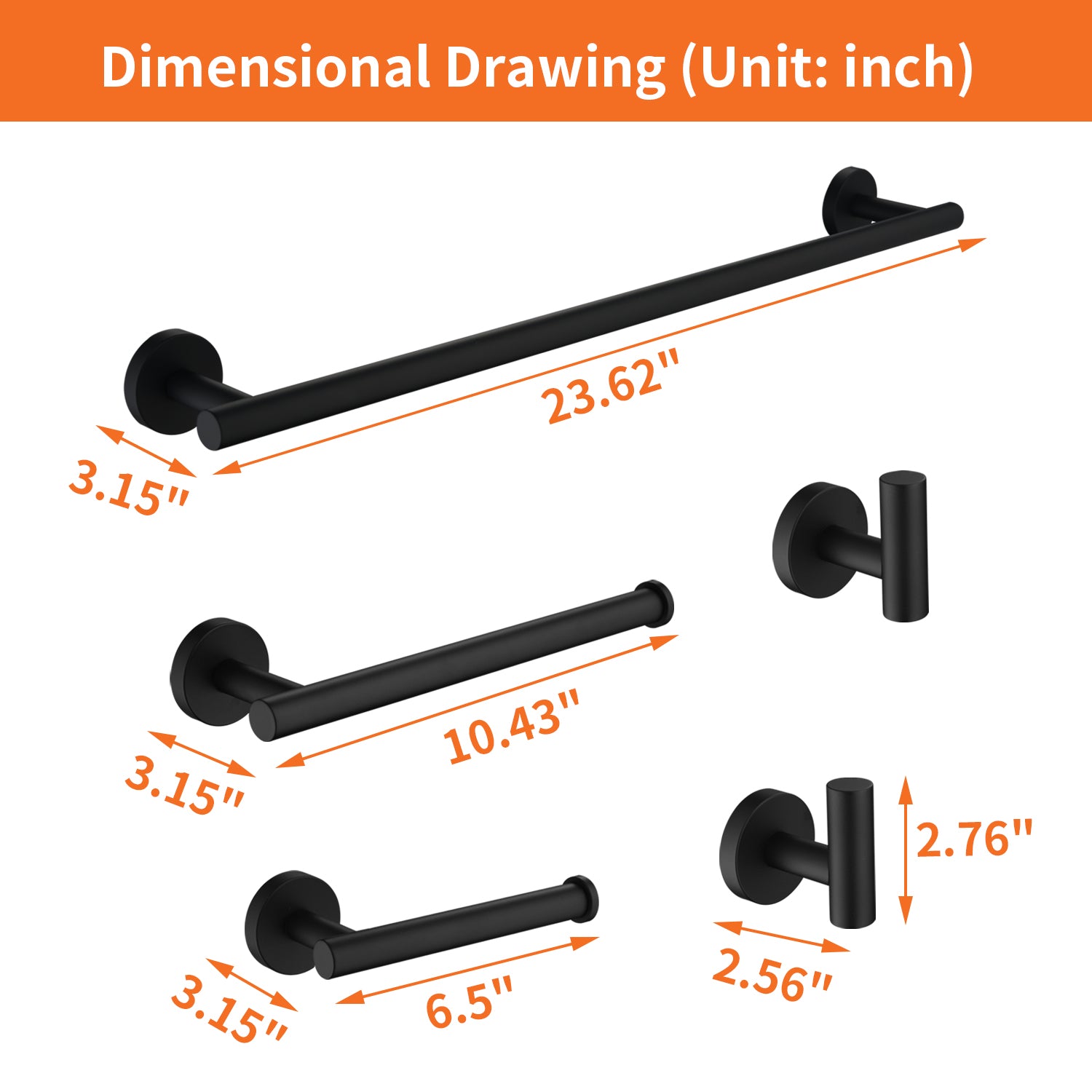 5-Piece Bathroom Hardware Set Towel Bar Set Bath Towel Holder Sets, SUS304 Stainless Steel