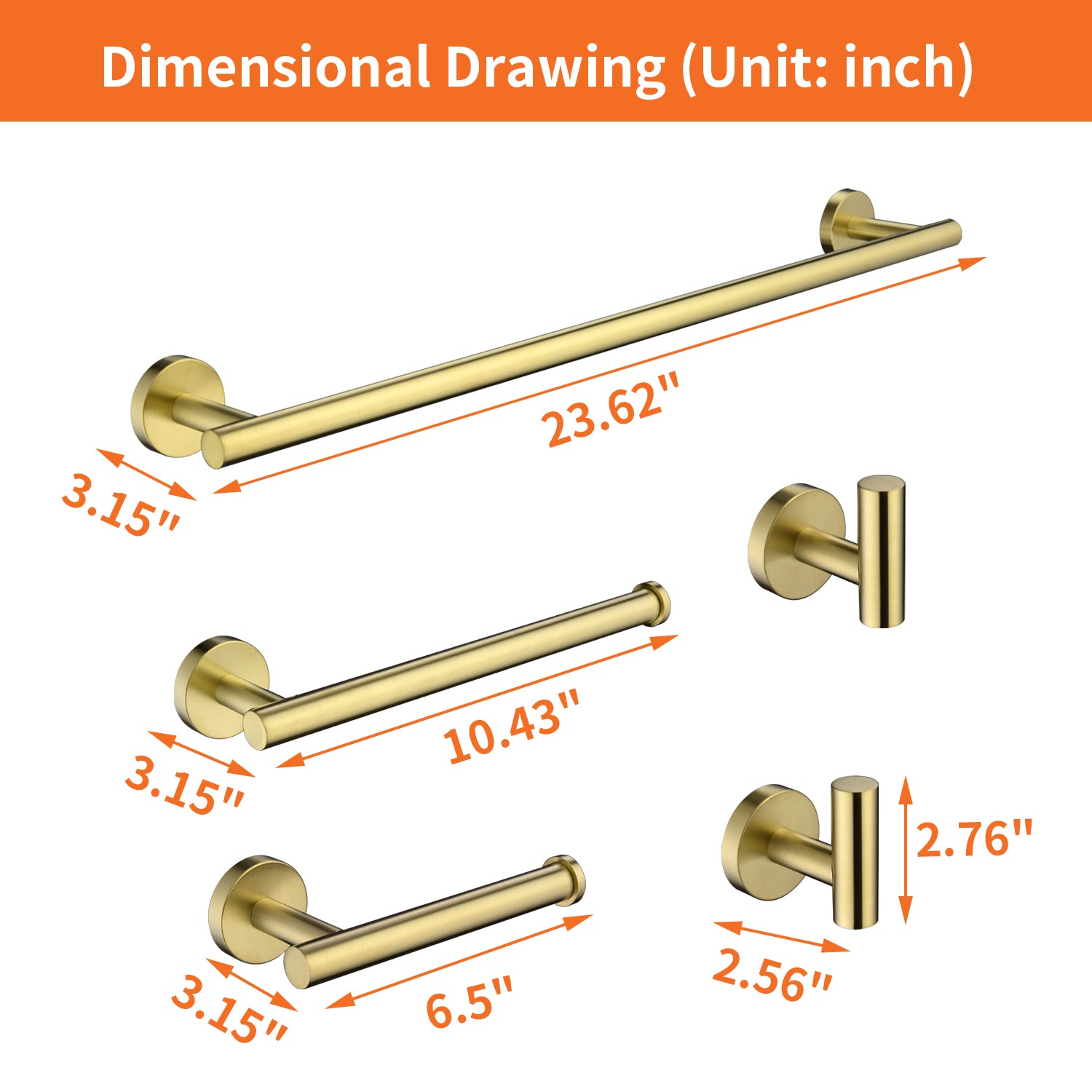 5-Piece Bathroom Hardware Set Towel Bar Set Bath Towel Holder Sets, SUS304 Stainless Steel