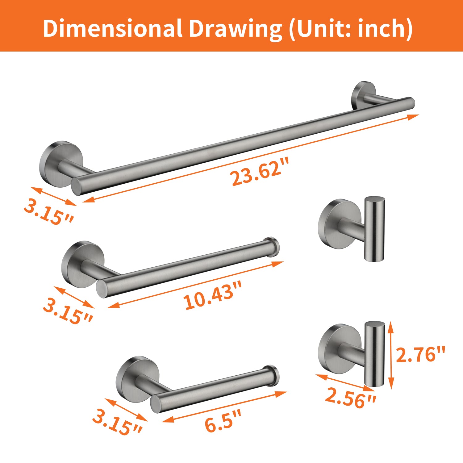 5-Piece Bathroom Hardware Set Towel Bar Set Bath Towel Holder Sets, SUS304 Stainless Steel