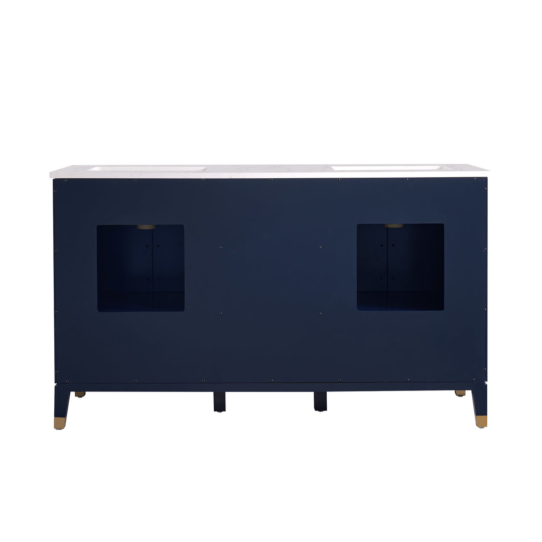 Melody 60 in. W x 22 in. D x 35 in. H Freestanding Bathroom Vanity in Navy Blue with Carrara White Quartz Vanity Top