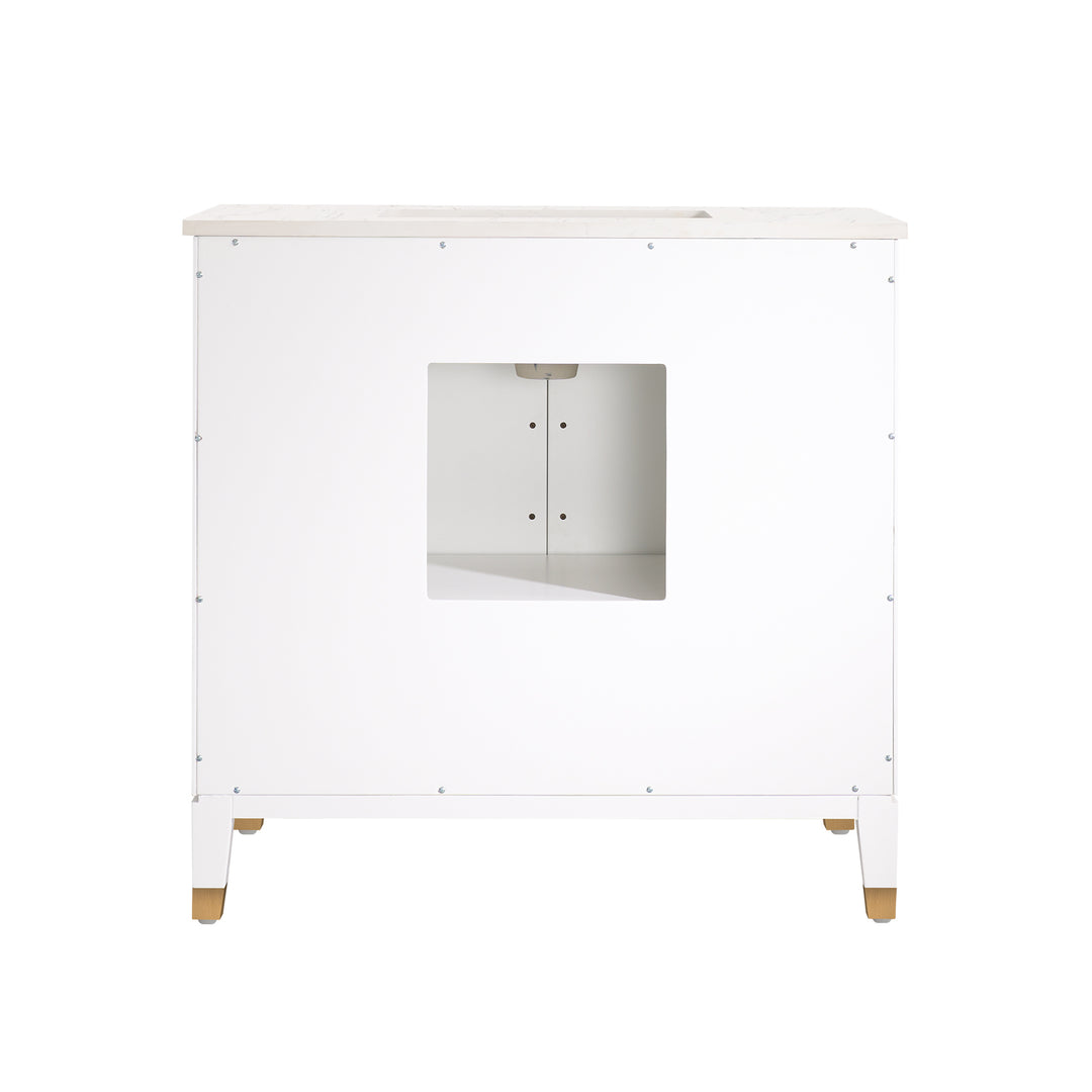 Melody 36 in. W x 22 in. D x 35 in. H Freestanding Bathroom Vanity in White with Carrara White Quartz Vanity Top