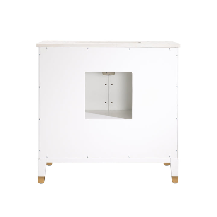 Melody 36 in. W x 22 in. D x 35 in. H Freestanding Bathroom Vanity in White with Carrara White Quartz Vanity Top