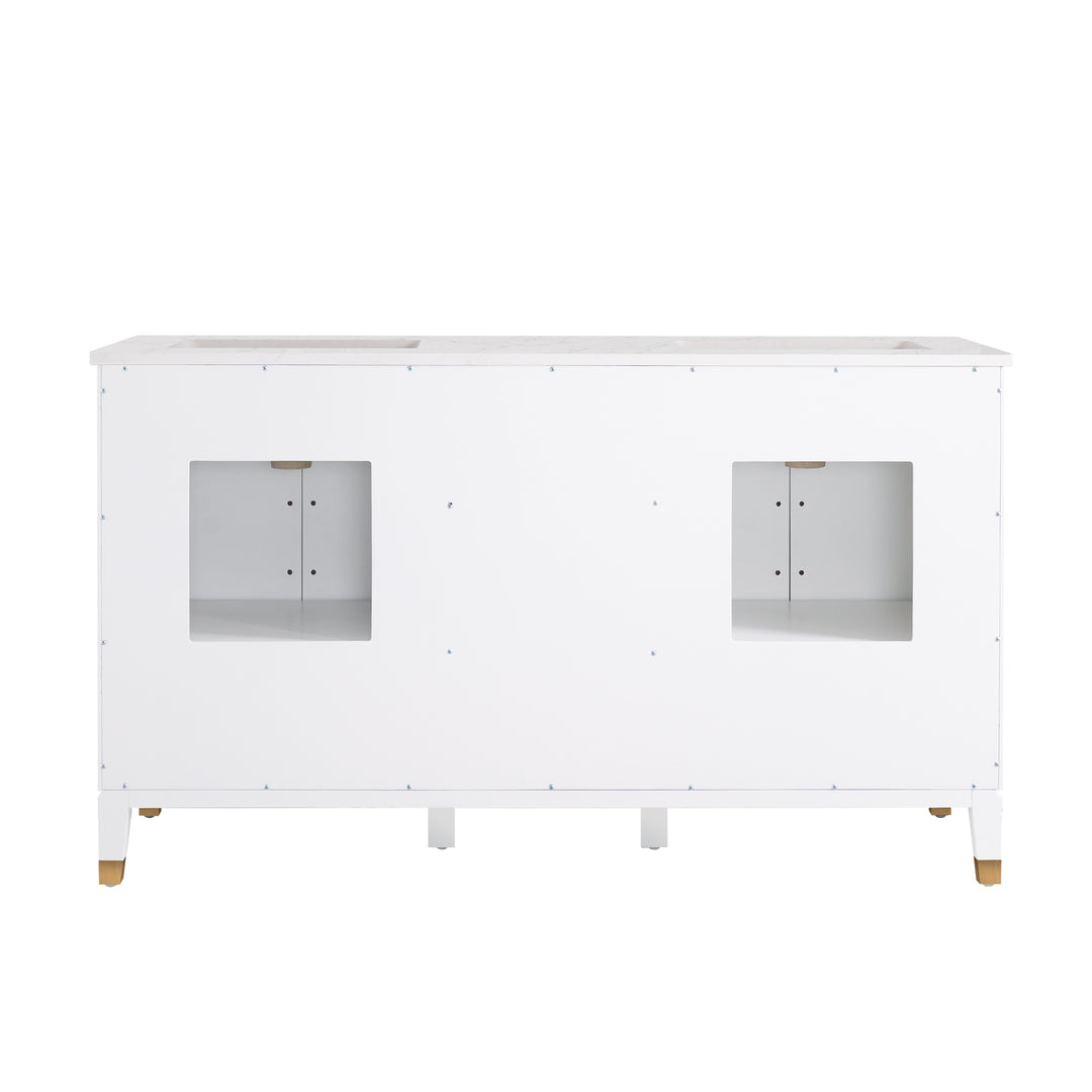 Melody 60 in. W x 22 in. D x 35 in. H Freestanding Bathroom Vanity in White with Carrara White Quartz Vanity Top