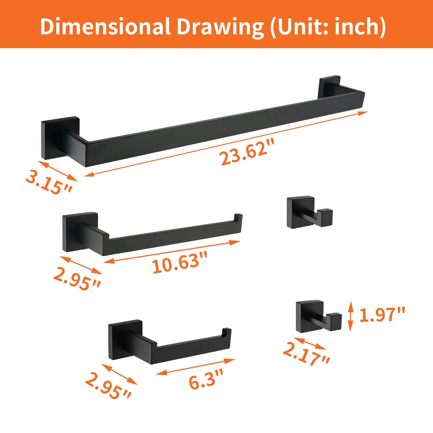 5-Piece Bathroom Towel Bar Set Square Bathroom Hardware Set Towel Bar Set Bath Towel Holder Sets, SUS304 Stainless Steel