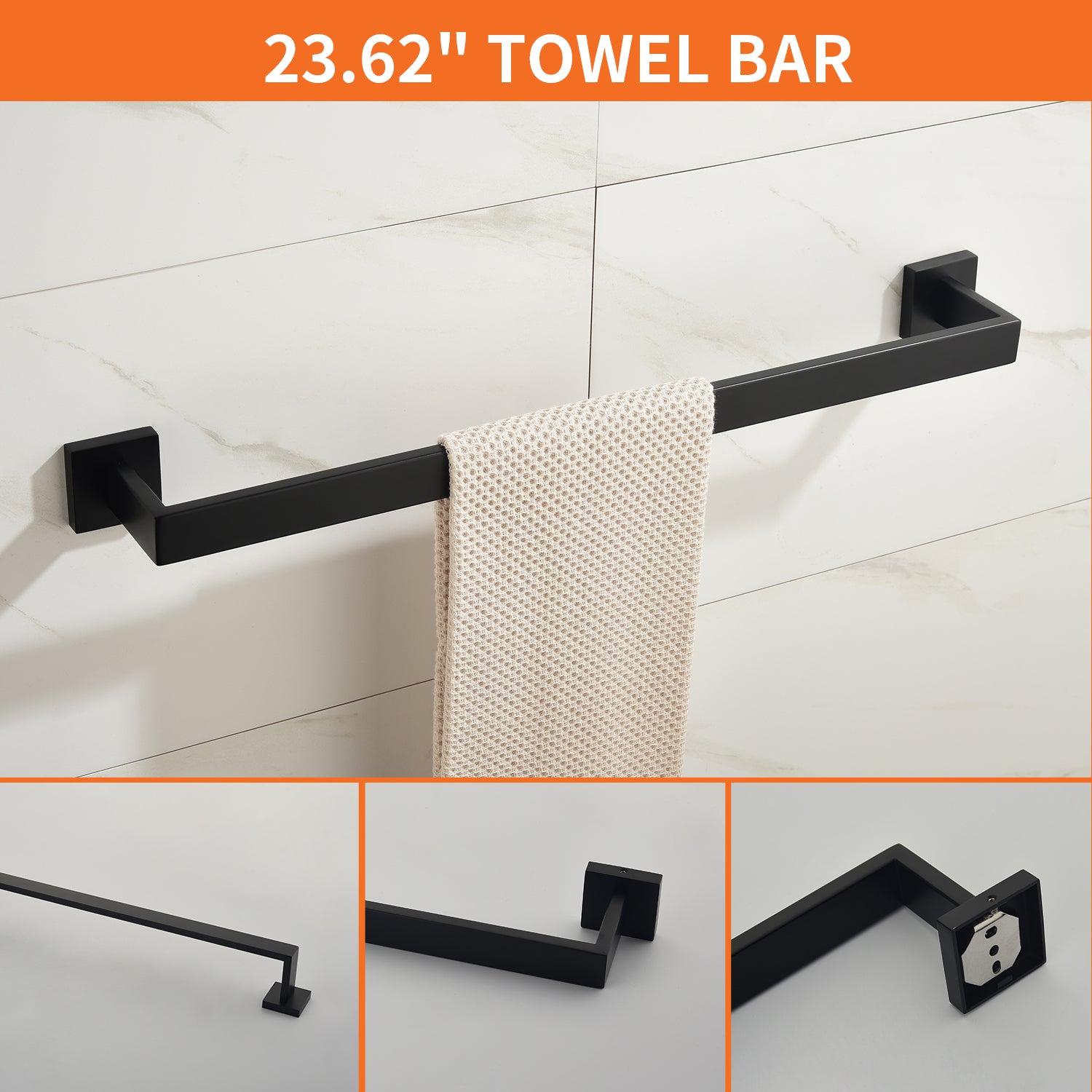 5-Piece Bathroom Towel Bar Set Square Bathroom Hardware Set Towel Bar Set Bath Towel Holder Sets, SUS304 Stainless Steel