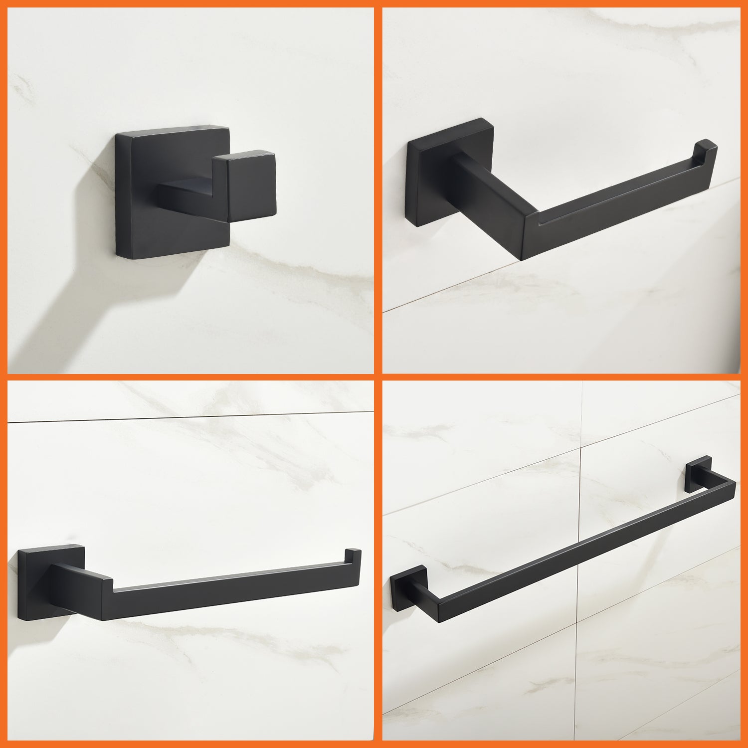5-Piece Bathroom Towel Bar Set Square Bathroom Hardware Set Towel Bar Set Bath Towel Holder Sets, SUS304 Stainless Steel