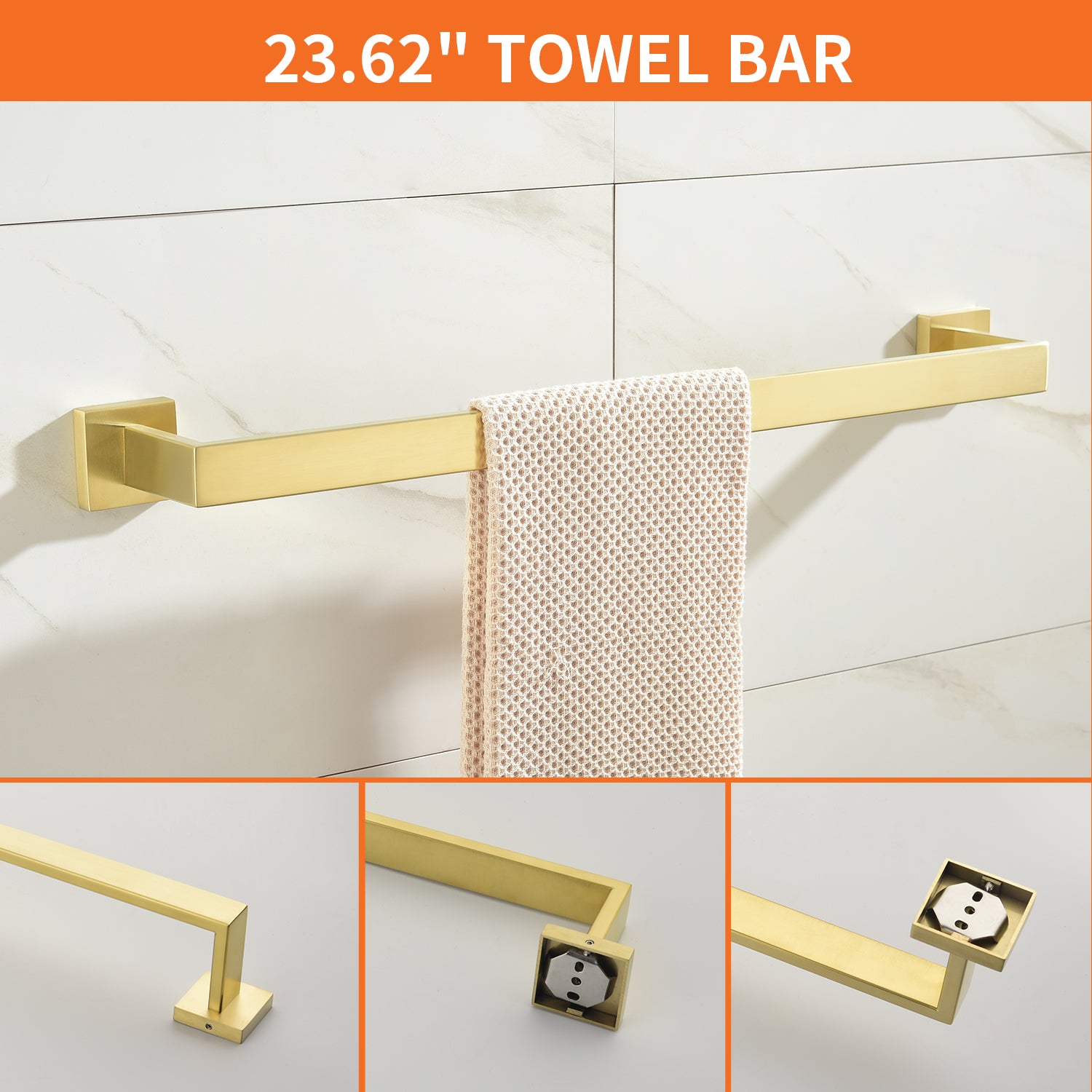5-Piece Bathroom Towel Bar Set Square Bathroom Hardware Set Towel Bar Set Bath Towel Holder Sets, SUS304 Stainless Steel