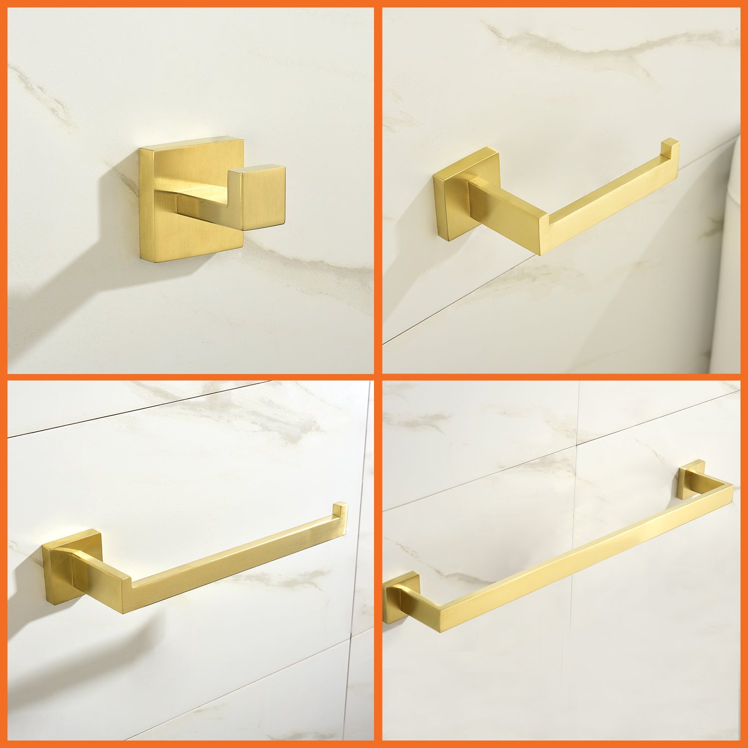 5-Piece Bathroom Towel Bar Set Square Bathroom Hardware Set Towel Bar Set Bath Towel Holder Sets, SUS304 Stainless Steel