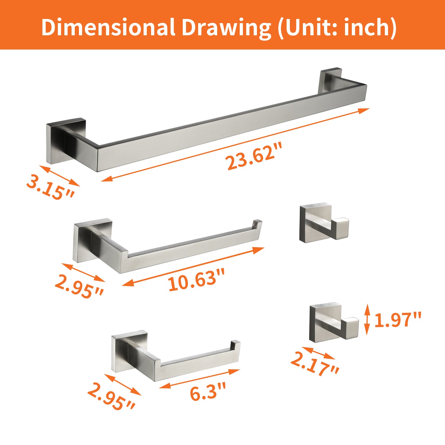5-Piece Bathroom Towel Bar Set Square Bathroom Hardware Set Towel Bar Set Bath Towel Holder Sets, SUS304 Stainless Steel