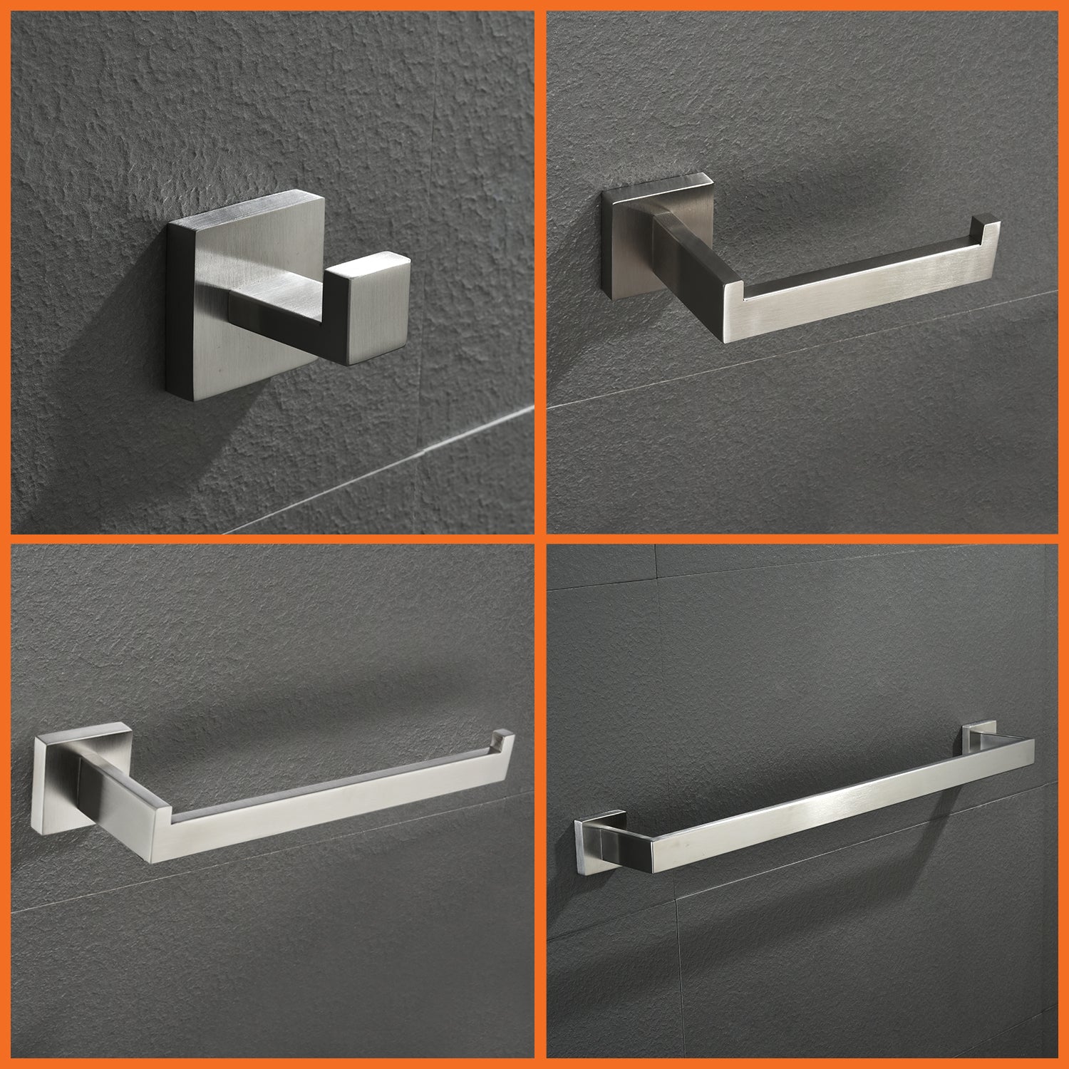 5-Piece Bathroom Towel Bar Set Square Bathroom Hardware Set Towel Bar Set Bath Towel Holder Sets, SUS304 Stainless Steel