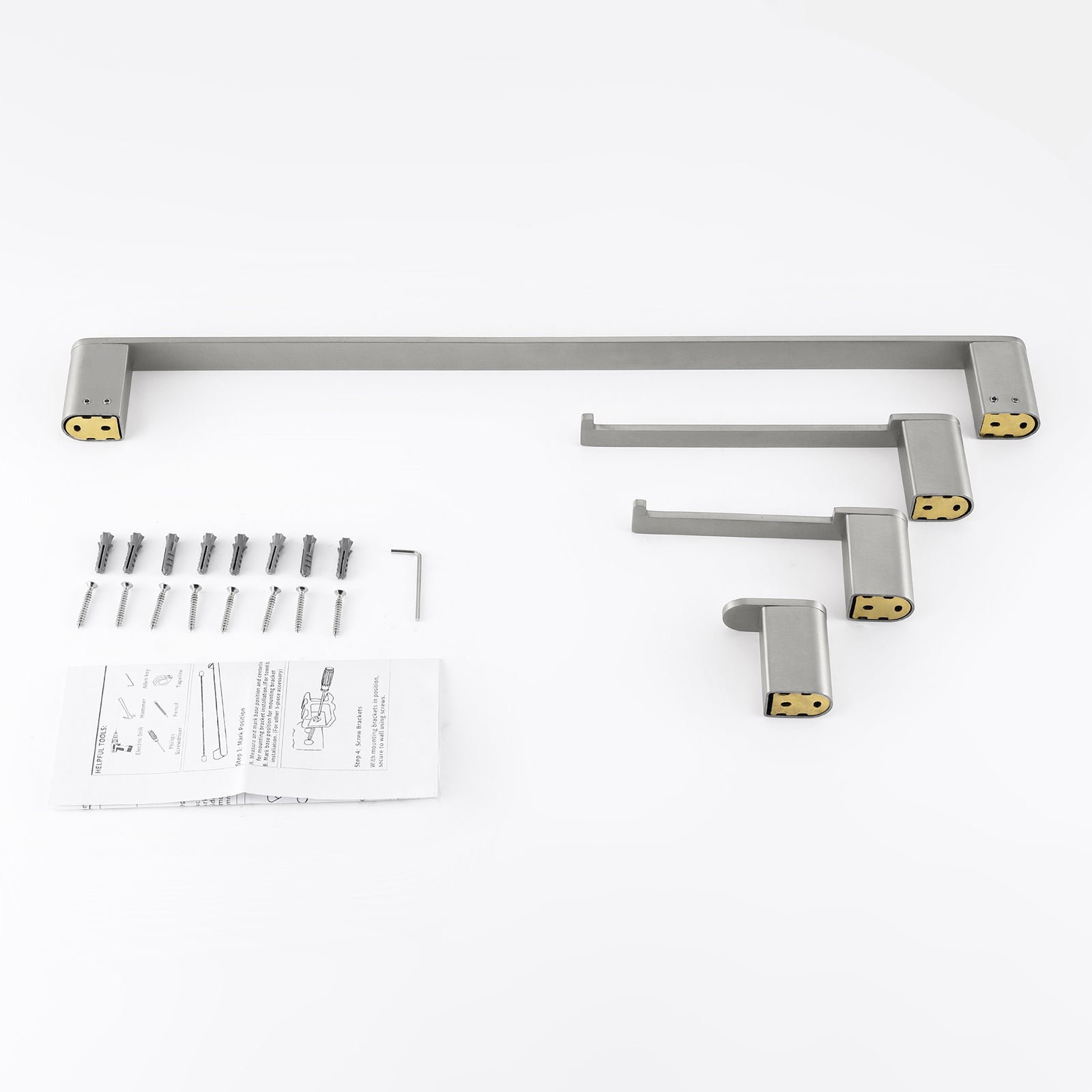 4-Piece Bathroom Accessory Kit, SUS304 Stainless Steel Towel Bar, Toilet Paper Holder, Towel Hook, Wall-Mounted Bath Hardware Set