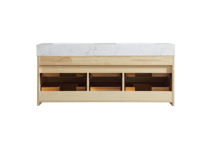 48" Modern Floating Maple Wood Bathroom Vanity Cabinet with LED Light and Double Basin