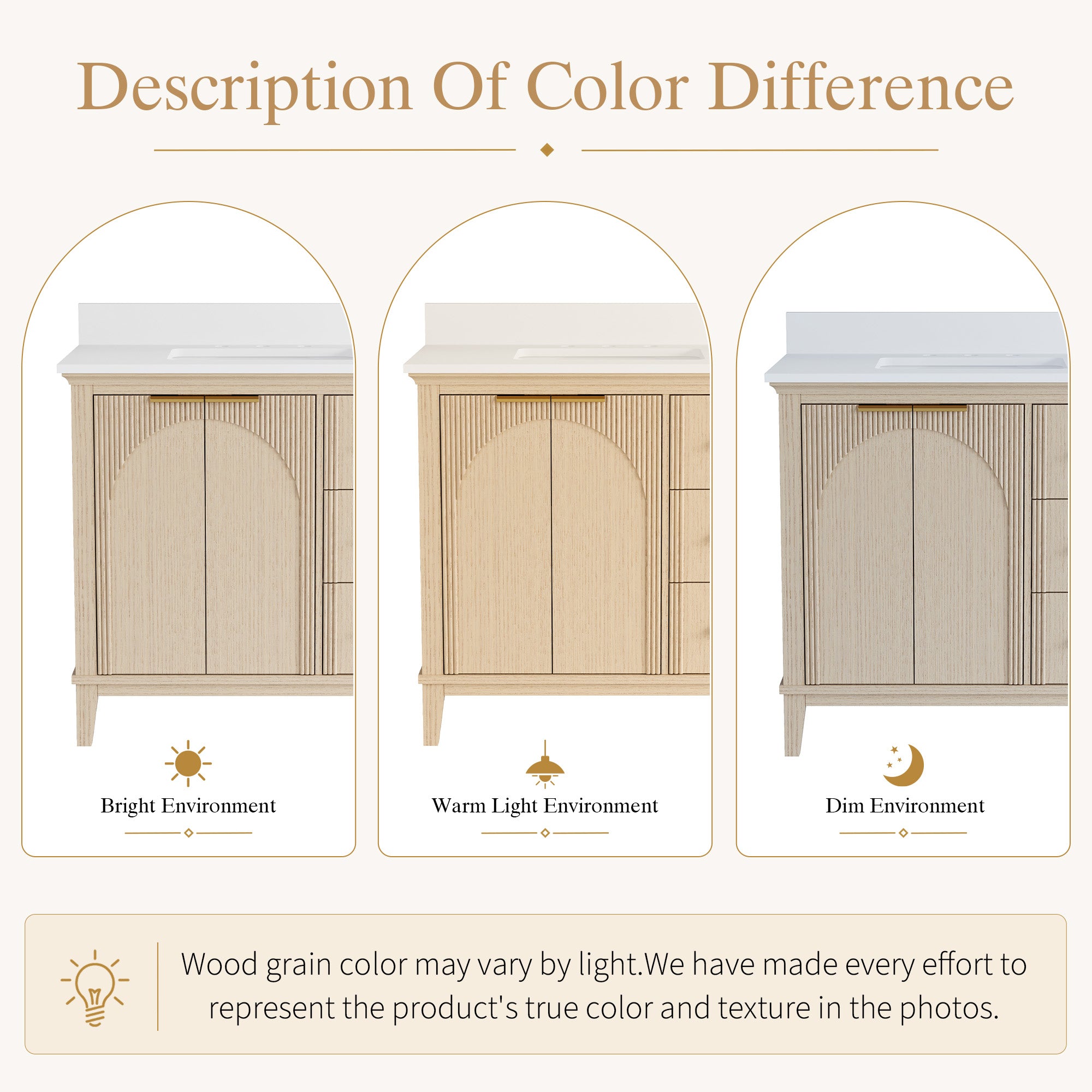 36 Inch Modern Light Oak Solid Wood Bathroom Vanity with White Quartz Countertop & Soft-Close Drawers