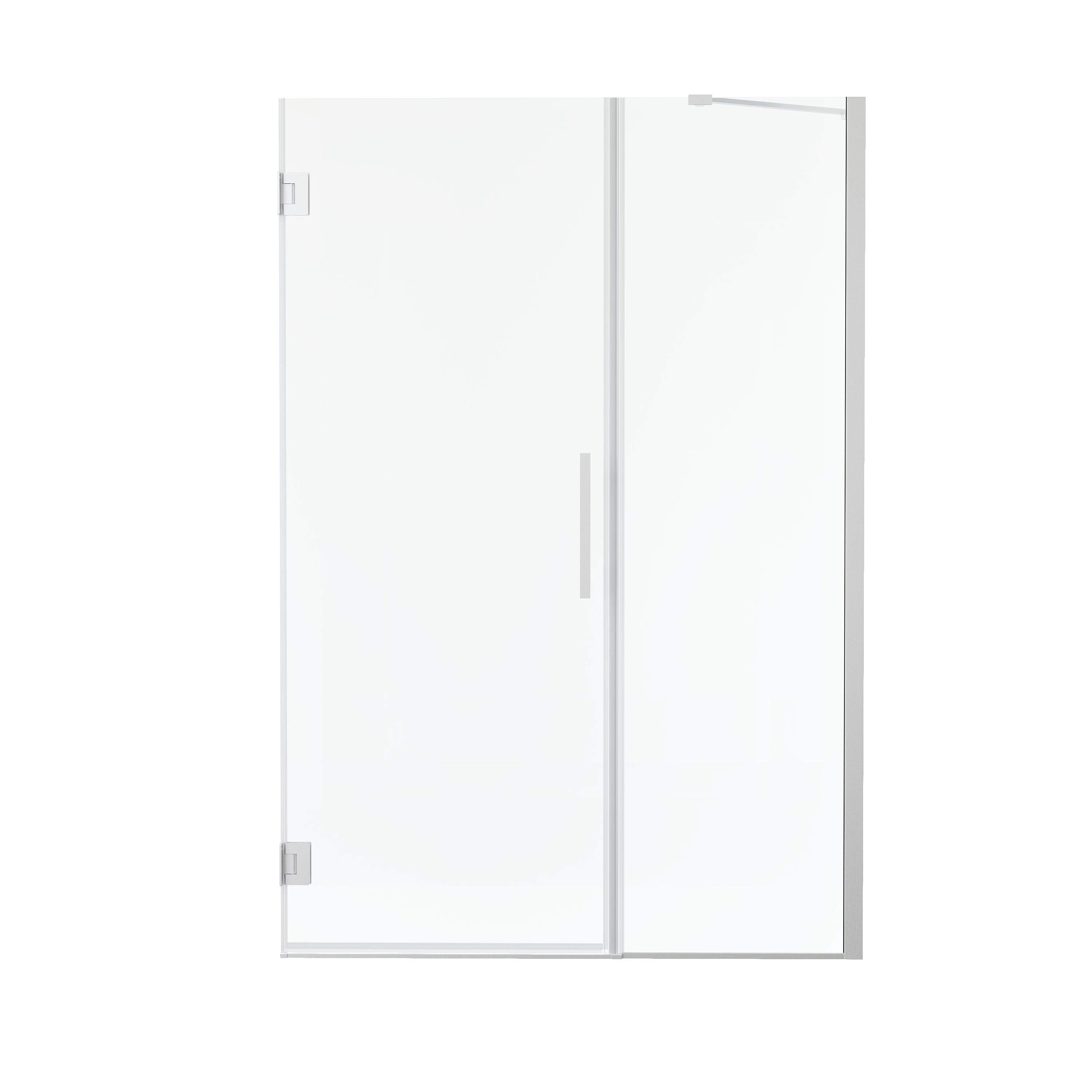 50–51 in. W x 72 in. H Frameless Hinged Shower Door with 3/8" Clear Tempered Glass and Fixed Glass Panel, Includes Support Bar
