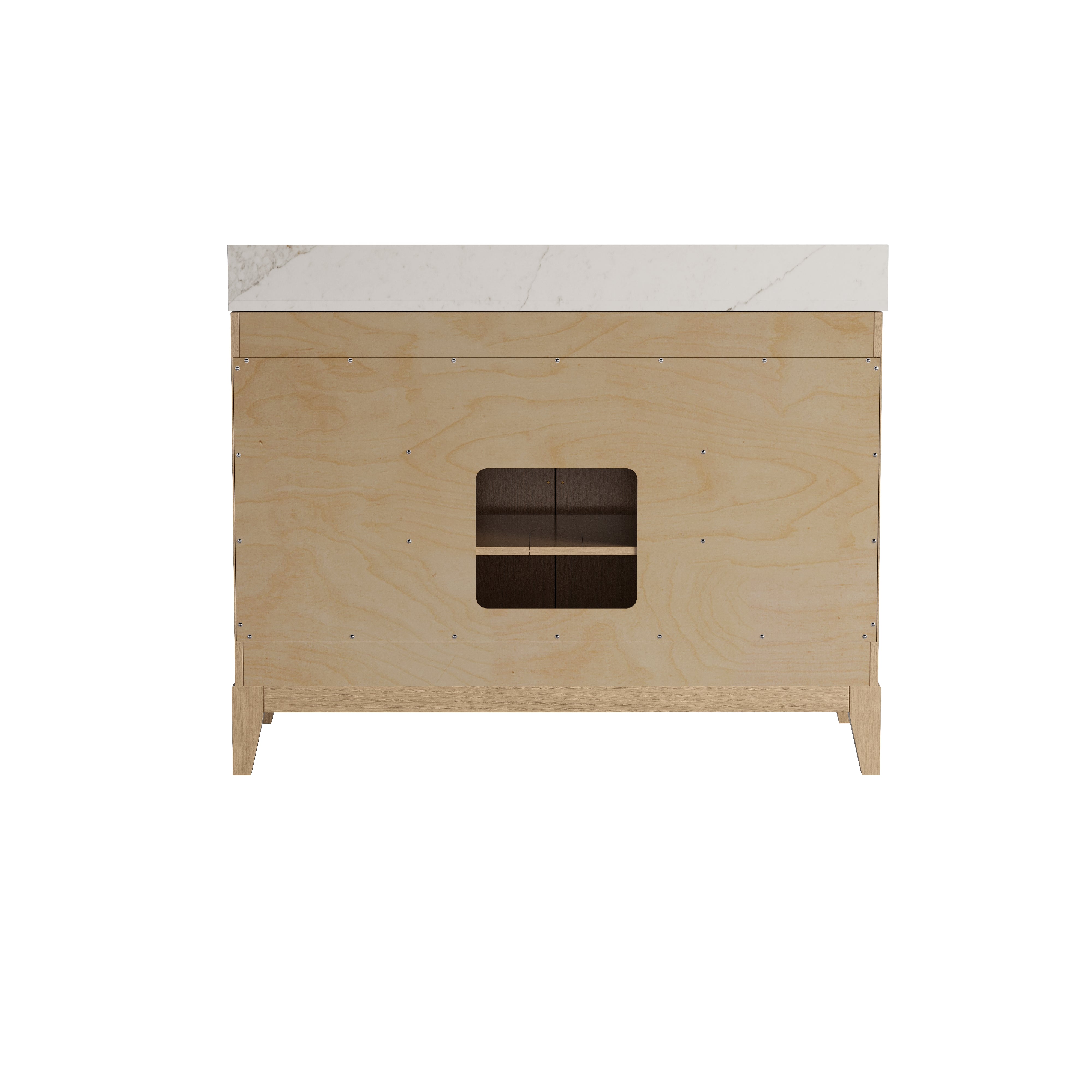 48 Inch Luxury Solid Oak Bathroom Vanity with Calacatta Quartz Countertop & Sink, 6 Soft-Close Drawers and 1 Flip Drawer