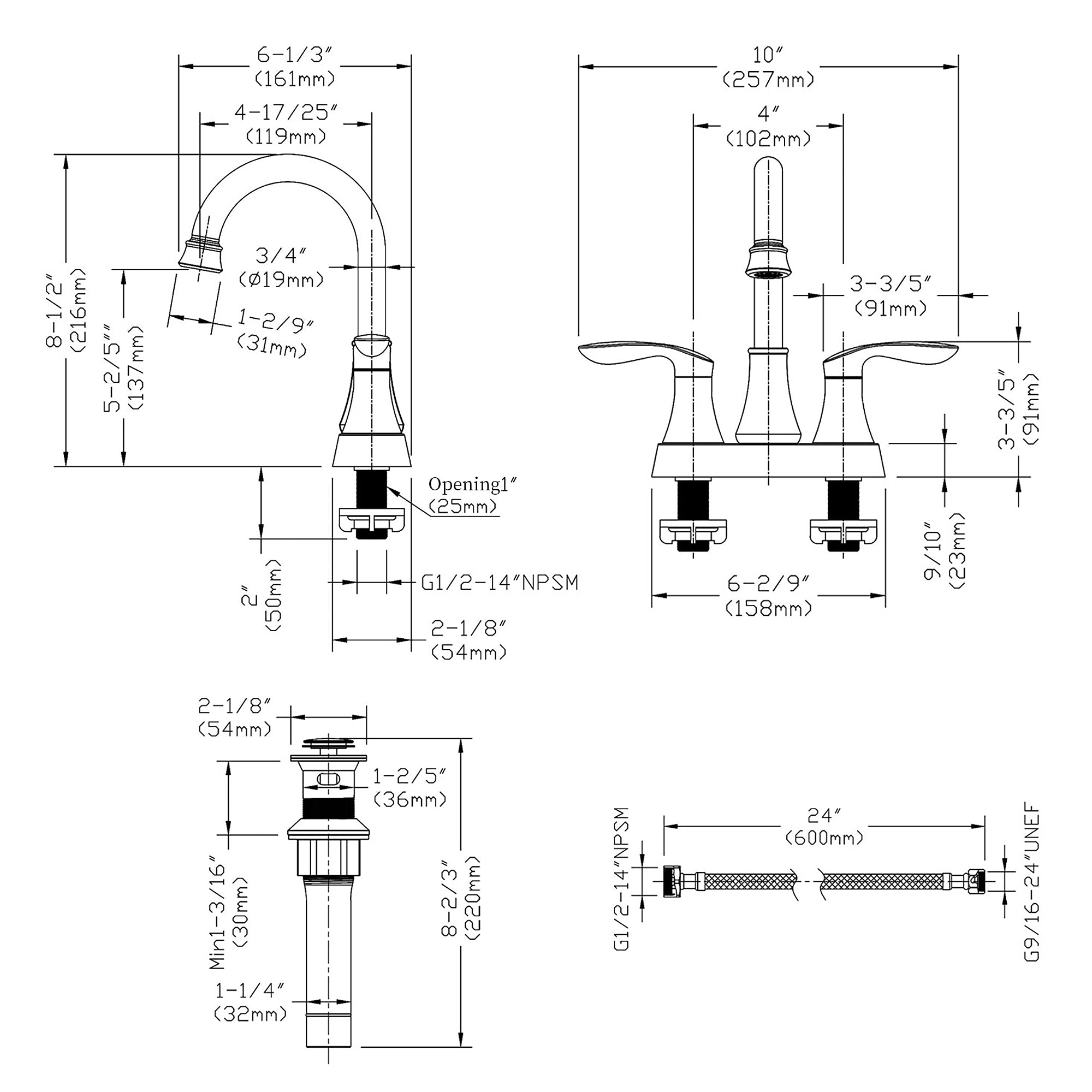4 in. Centerset Double Handle High Arc Bathroom Faucet with Drain Kit Included