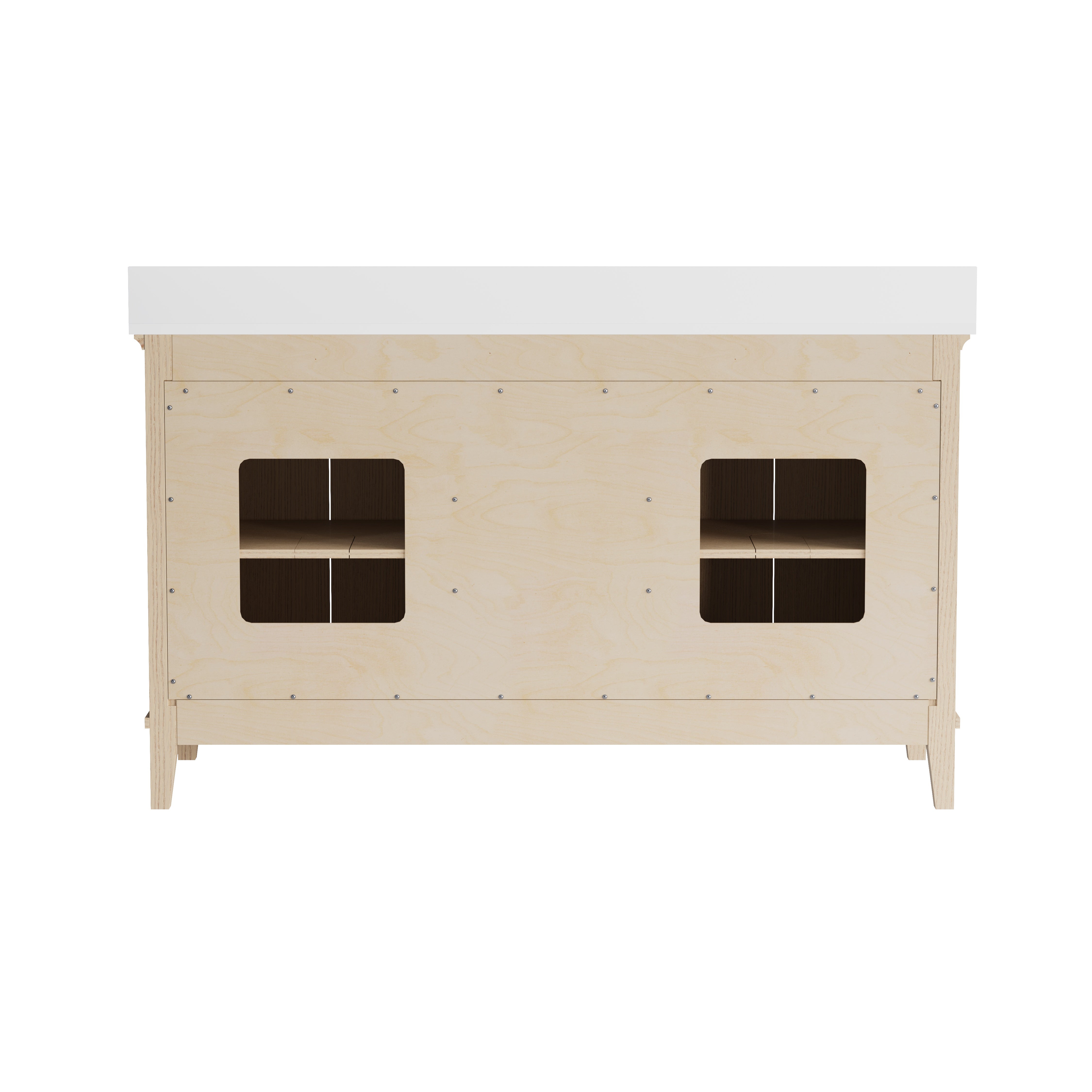 60 Inch Modern Light Oak Solid Wood Bathroom Vanity with White Quartz Countertop & 3 Soft-Close Drawers