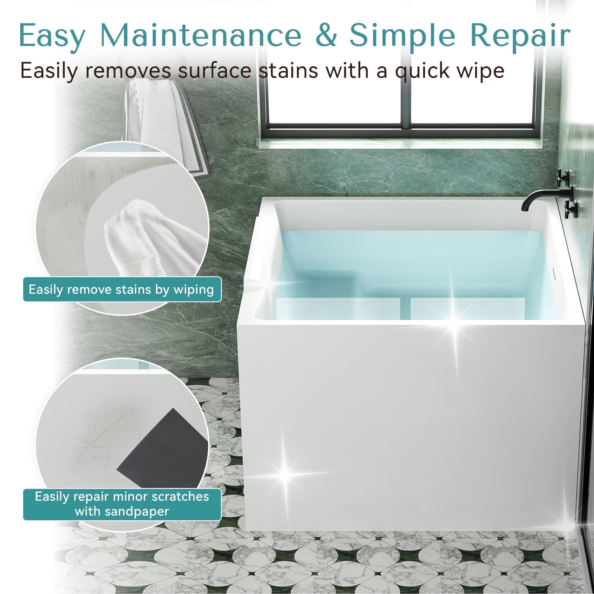39 in. x 39 in. Acrylic Square Freestanding Soaking Bathtub with Groove Overflow and Pop-up Drainer, White