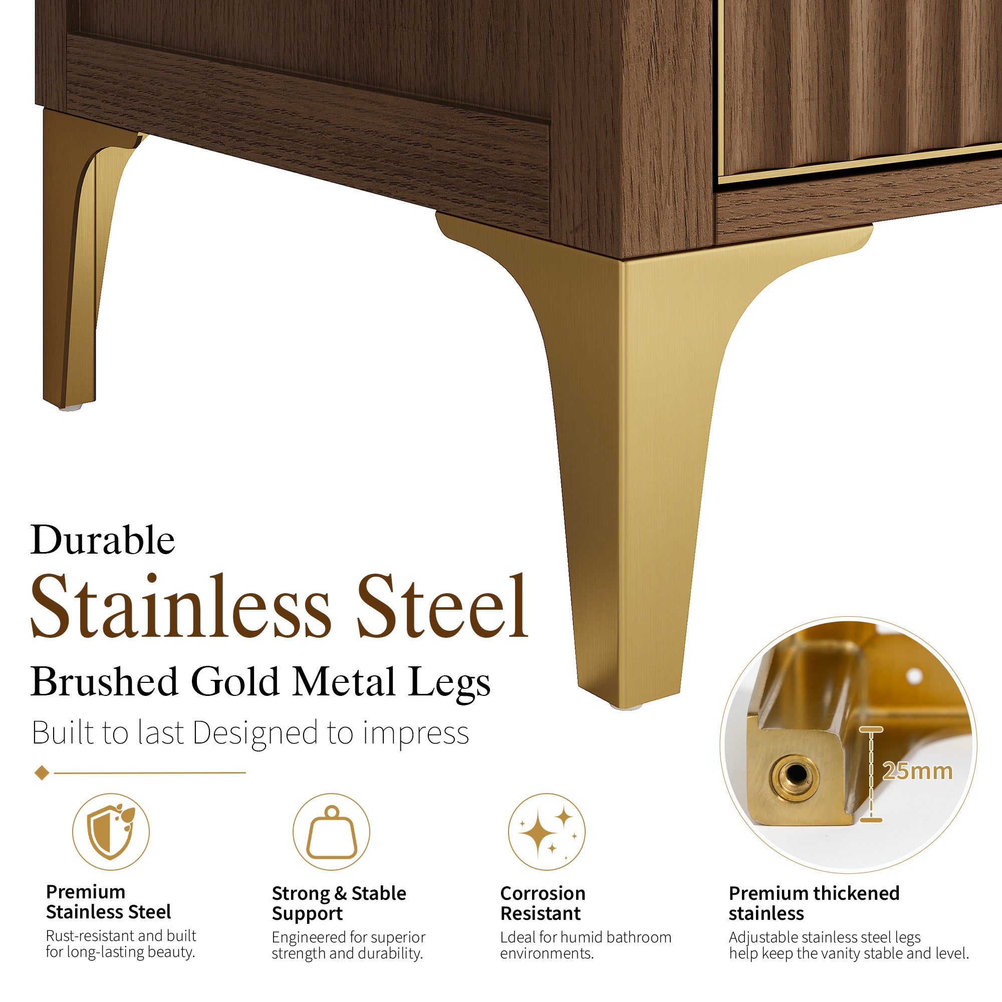 36 Inch Luxury Solid Oak Bathroom Vanity with Calacatta Quartz Countertop & 3 Dovetail Drawers and 2 Soft-close Doors