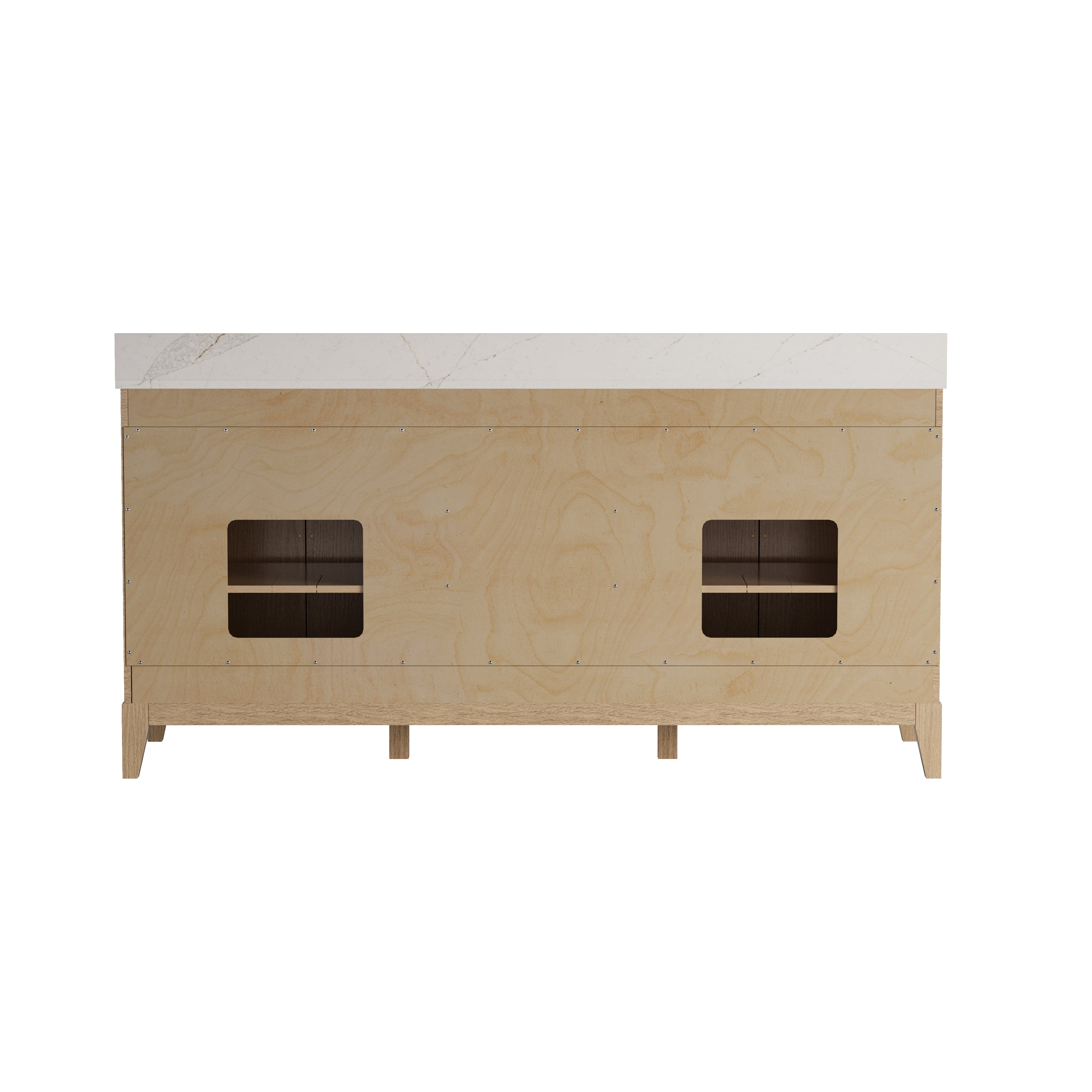 72 Inch Luxury Solid Oak Bathroom Vanity with Calacatta Quartz Countertop & Sinks, 3 Soft-Close Drawers and 2 Flip Drawers