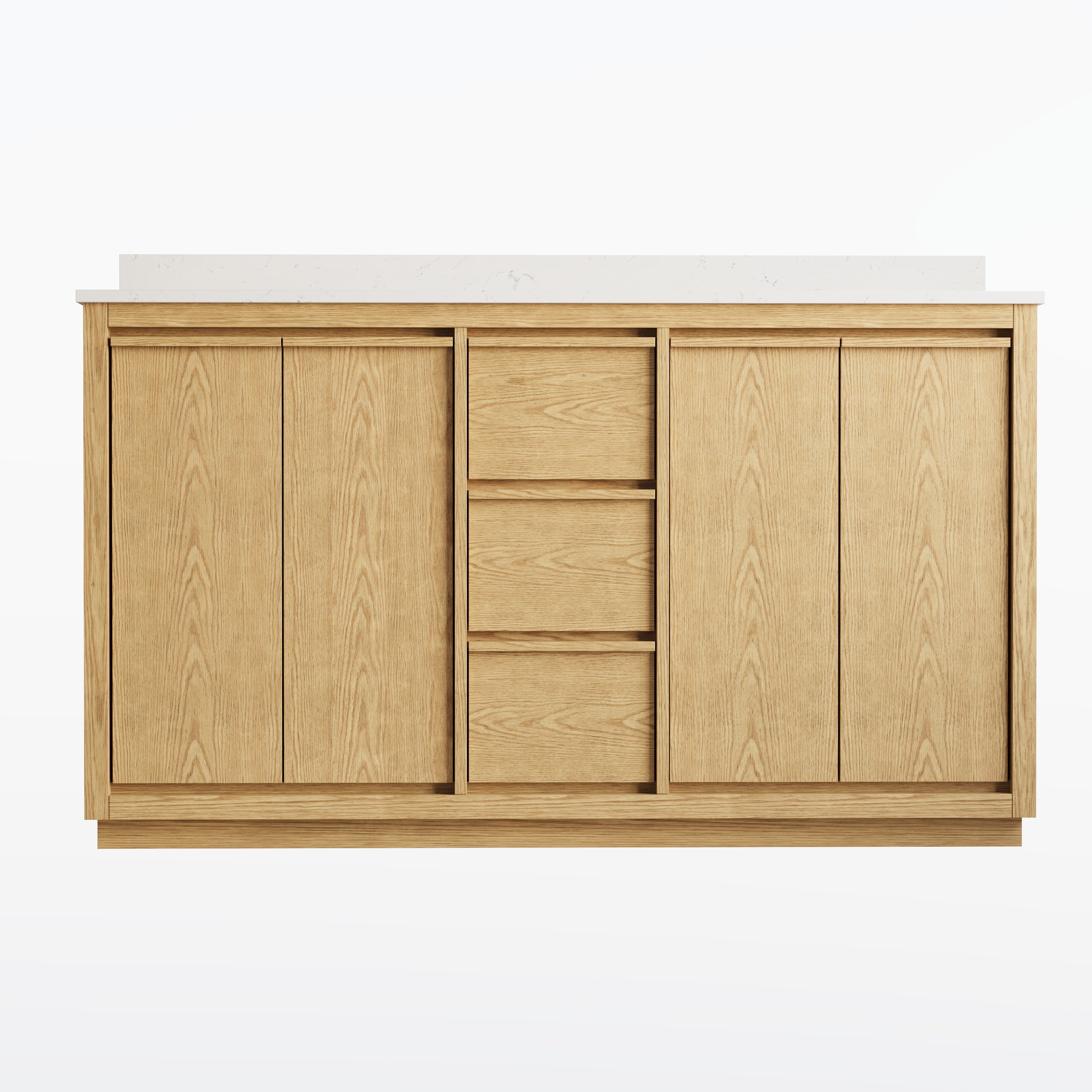 60 Inch Oak Soild Wood Bathroom Vanity with Double Undermount Sinks, 3 Dovetail-constructed Drawers and 4 Soft-close Doors