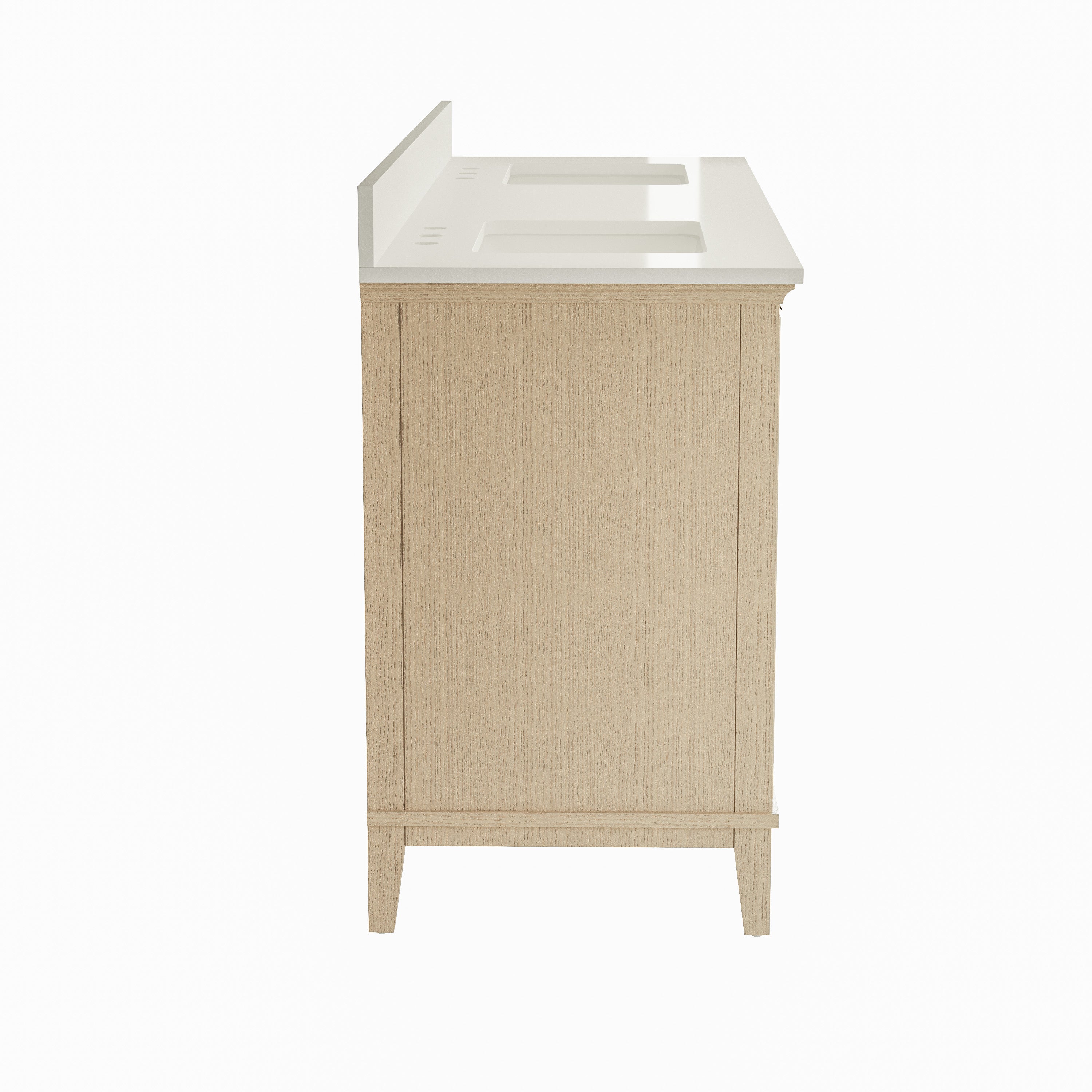 72 Inch Modern Light Oak Solid Wood Bathroom Vanity with White Quartz Countertop & 3 Soft-Close Drawers
