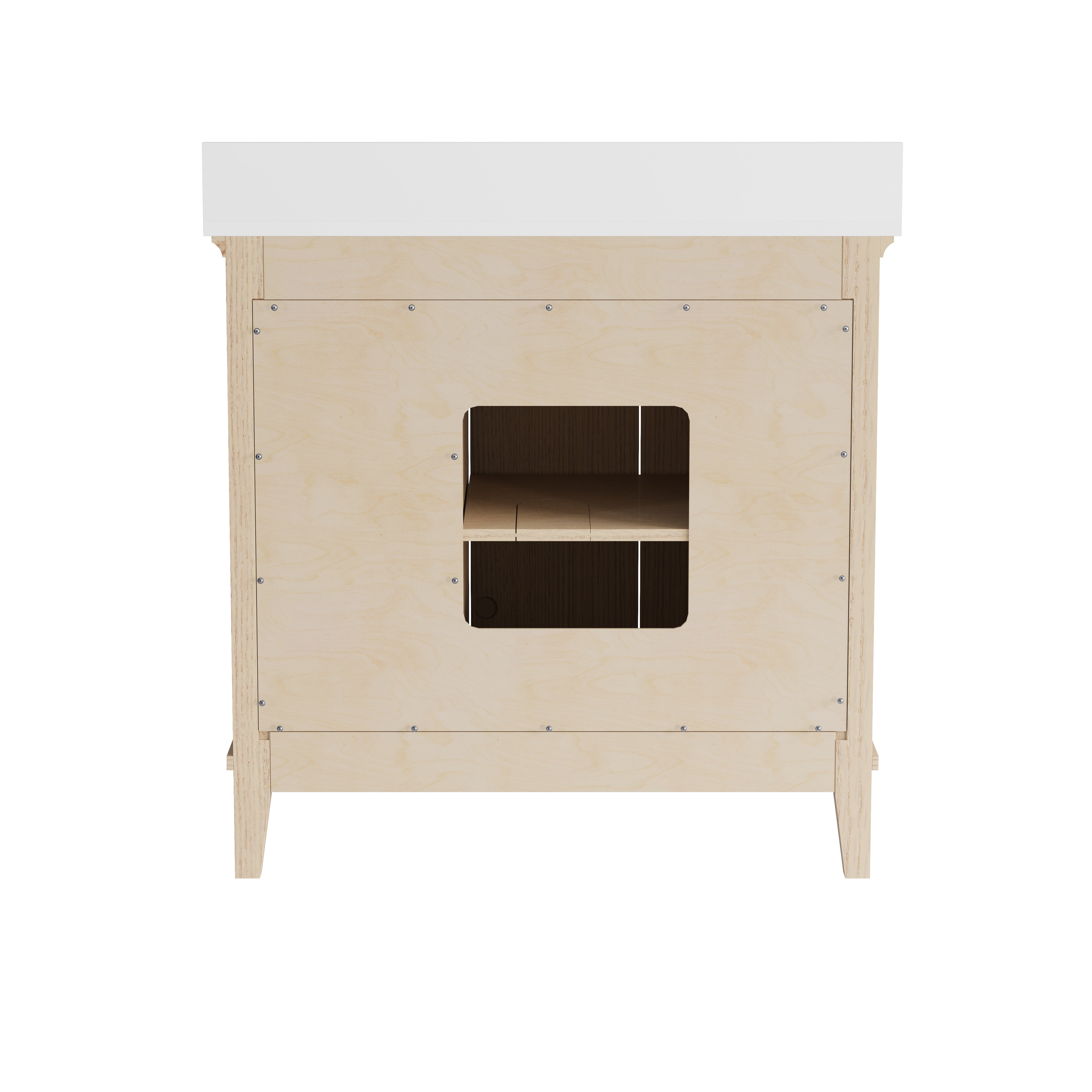 36 Inch Modern Light Oak Solid Wood Bathroom Vanity with White Quartz Countertop & Soft-Close Drawers