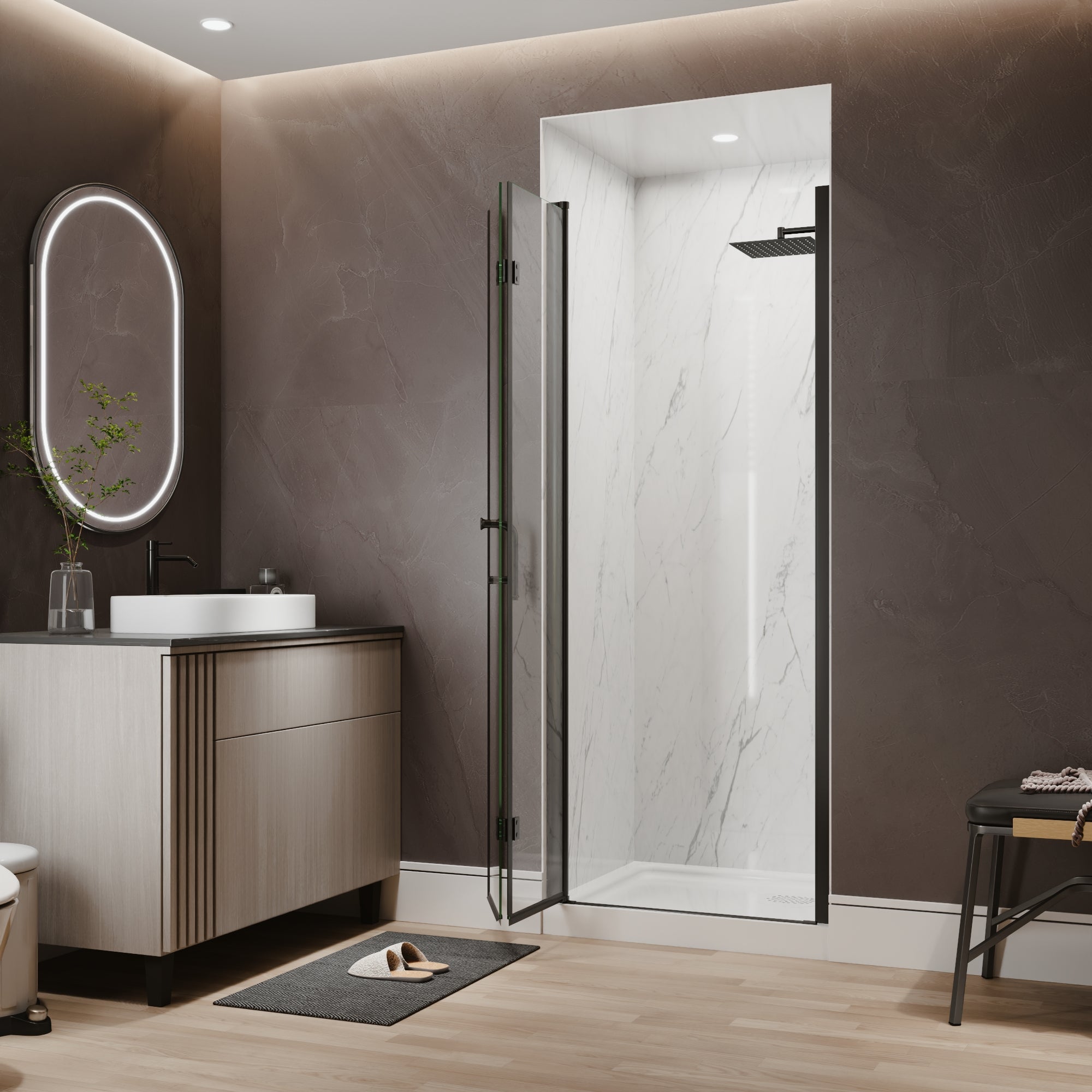 30-32 in. W x 72 in. H Modern Semi-Frameless 1/4 in. Tempered Glass Bifold Pivot Shower Door with Reversible Installation, Matte Black