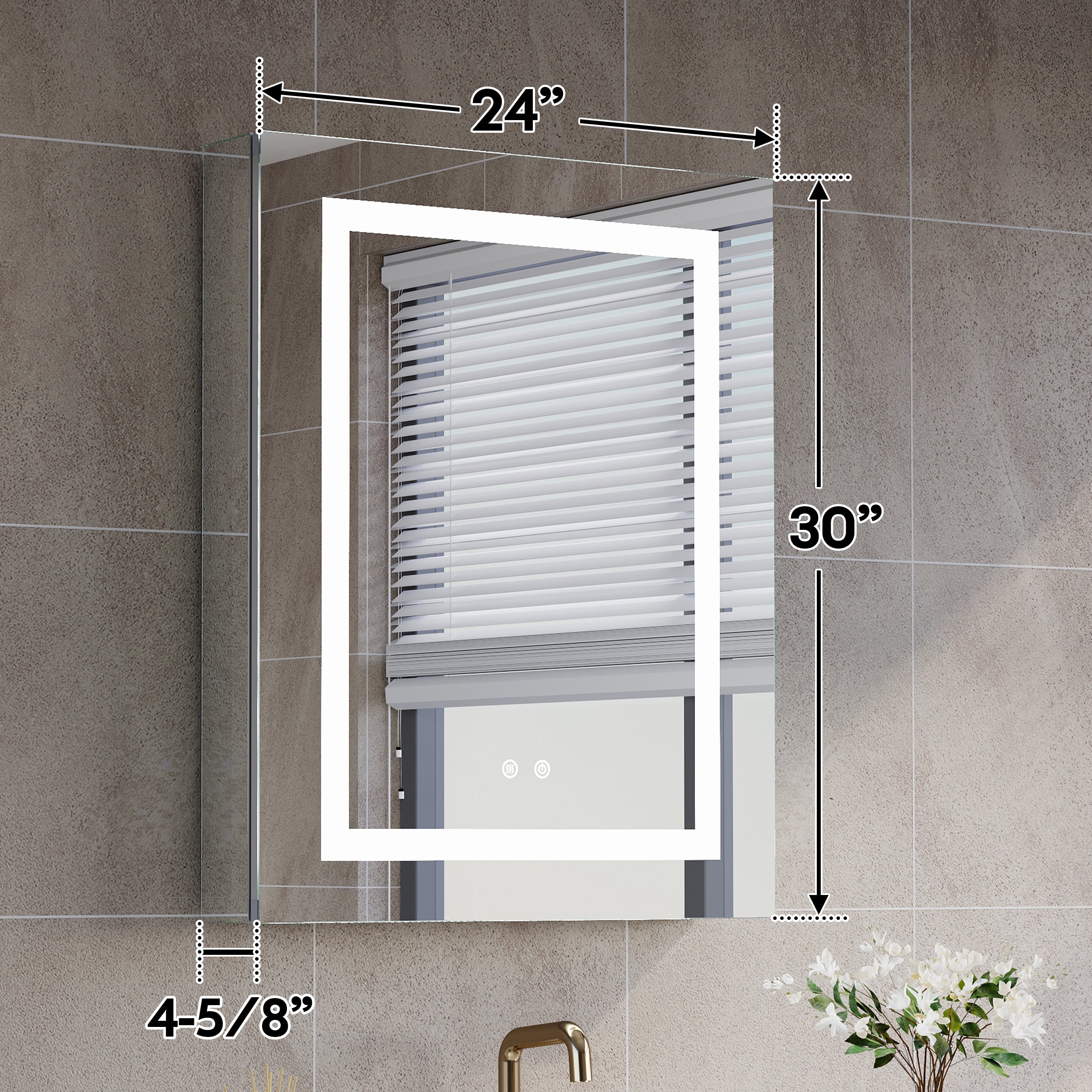 24 in. x 30 in. LED Lighted Surface/Recessed Mount Silver Mirrored Medicine Cabinet with Outlet right Side