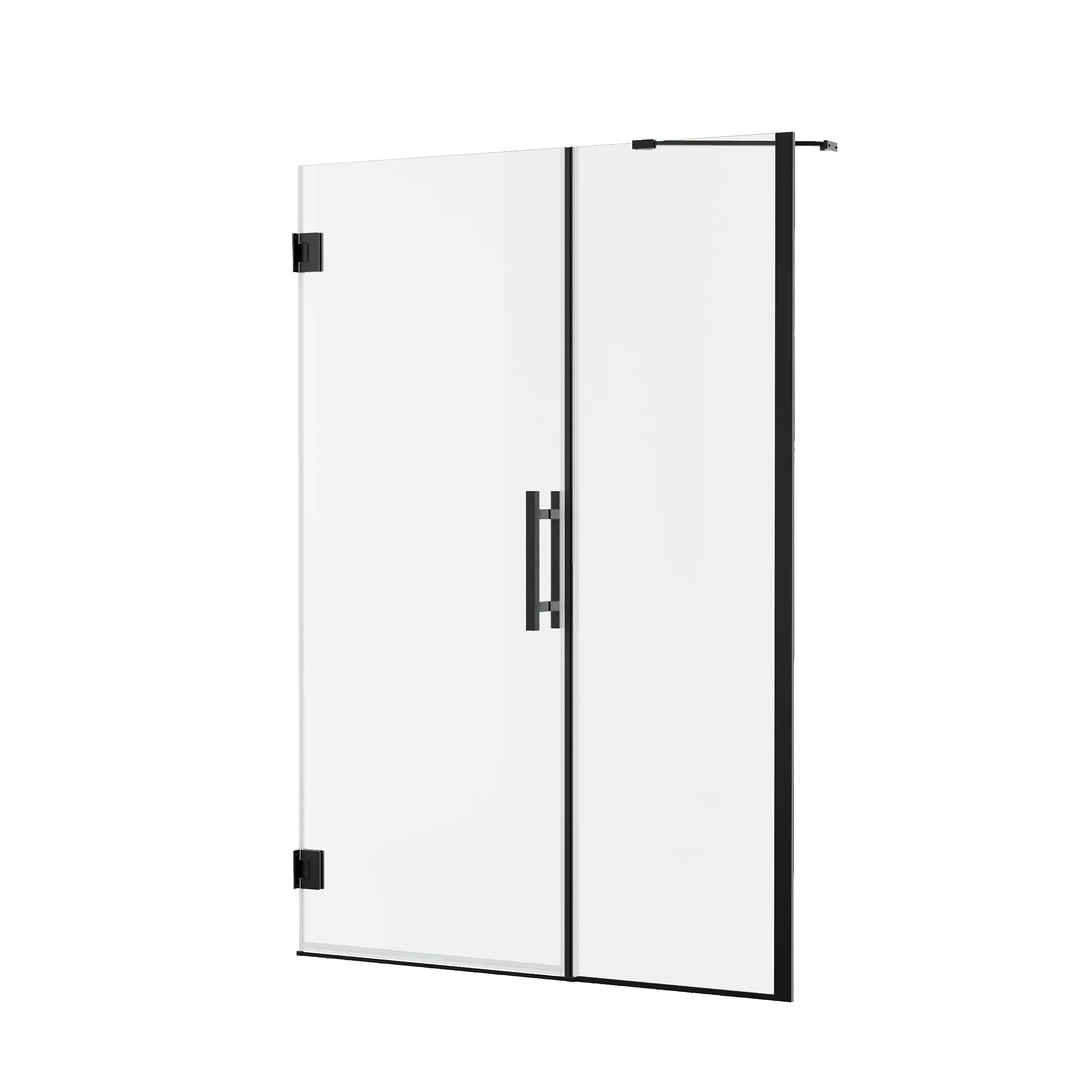 48–49 in. W x 72 in. H Frameless Hinged Shower Door with 3/8" Clear Tempered Glass and Fixed Glass Panel, Includes Support Bar
