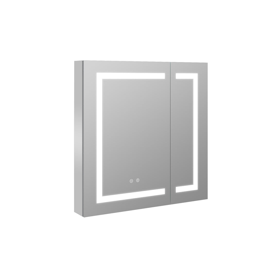 30" x 30" Lighted LED Surface/Recessed Mount Mirror Rectangle Bathroom Medicine Cabinet with Outlet