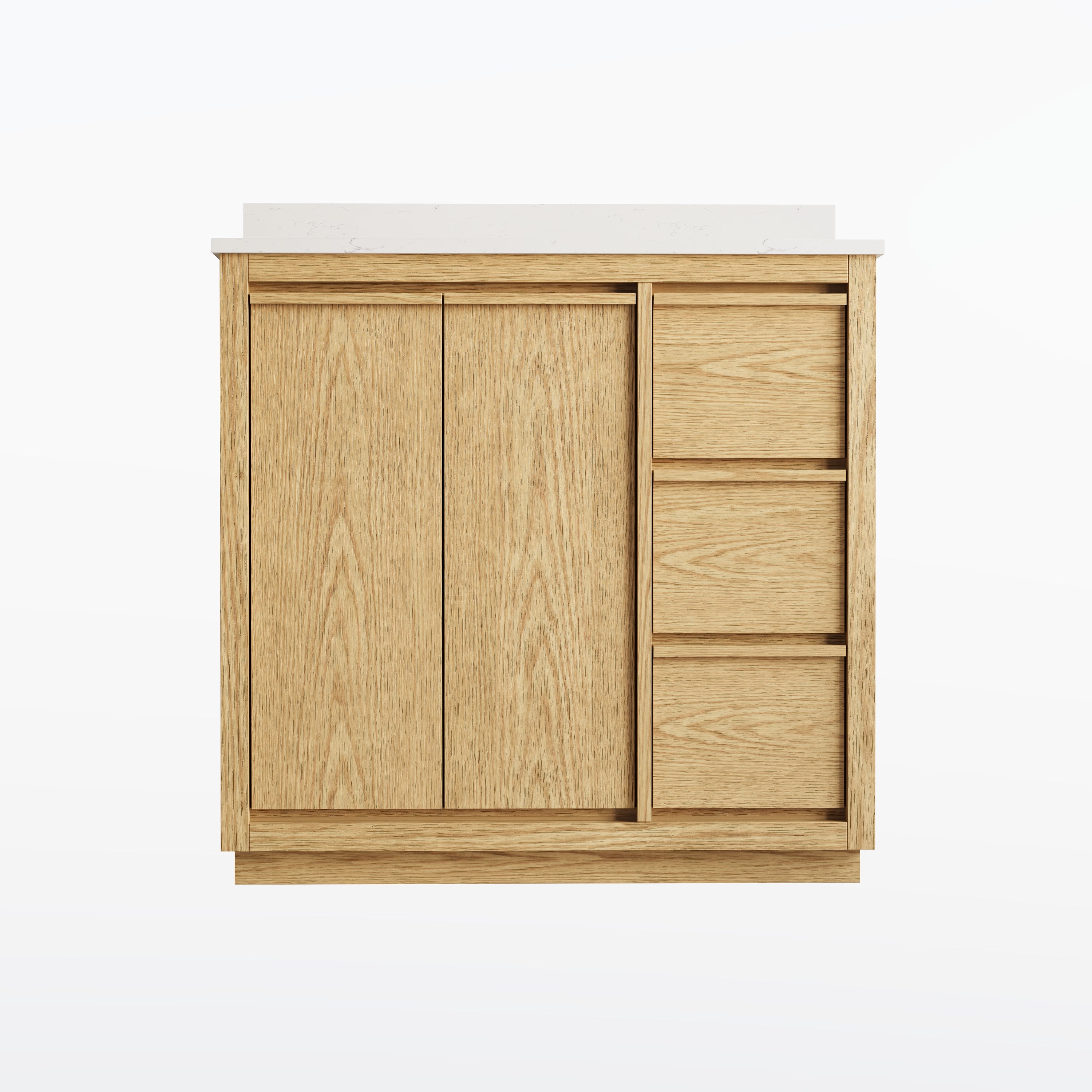 36 Inch Oak Soild Wood Bathroom Vanity with Sink, 3 Dovetail-constructed Drawers and 2 Soft-close Doors