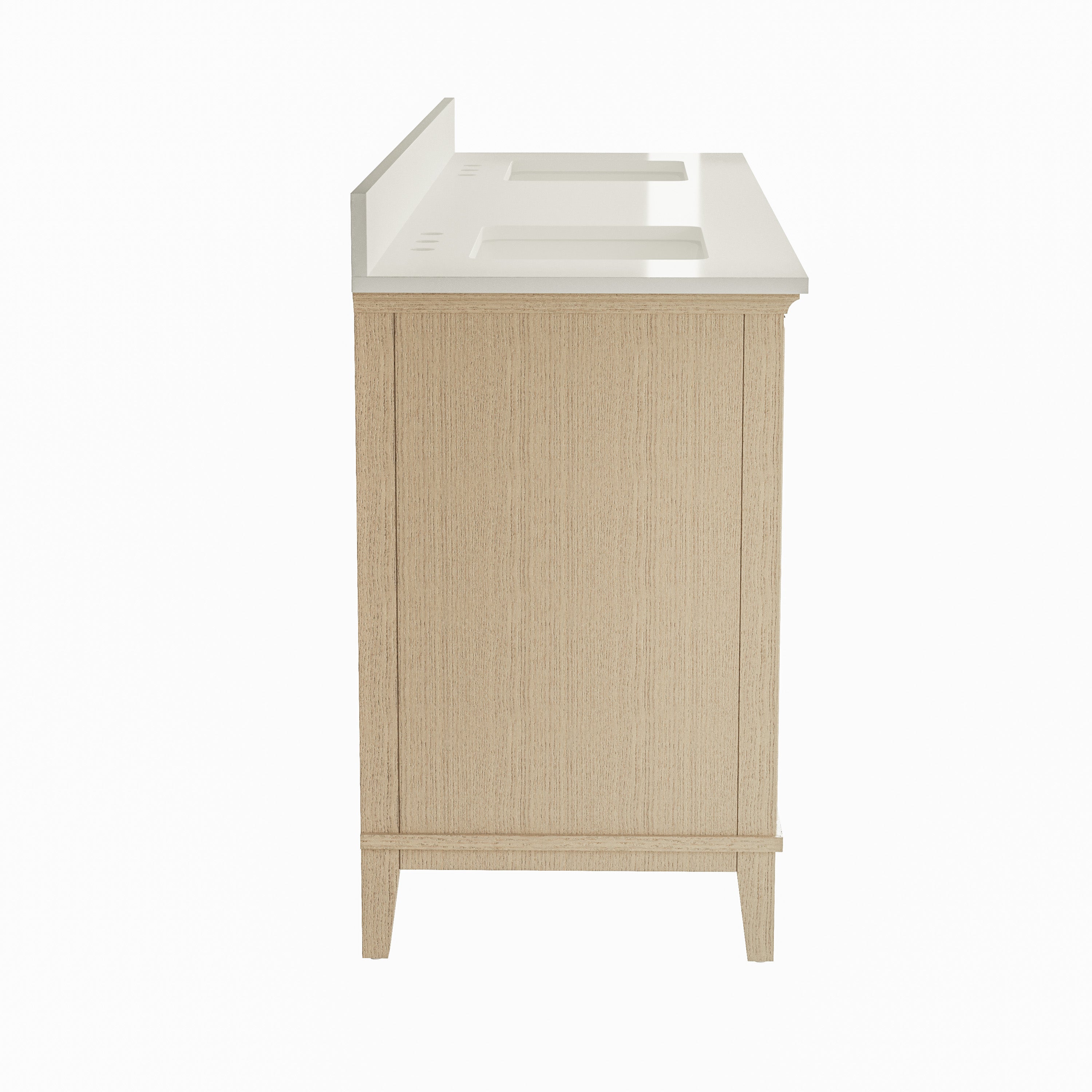 80 Inch Modern Light Oak Solid Wood Bathroom Vanity with White Quartz Countertop & 3 Soft-Close Drawers
