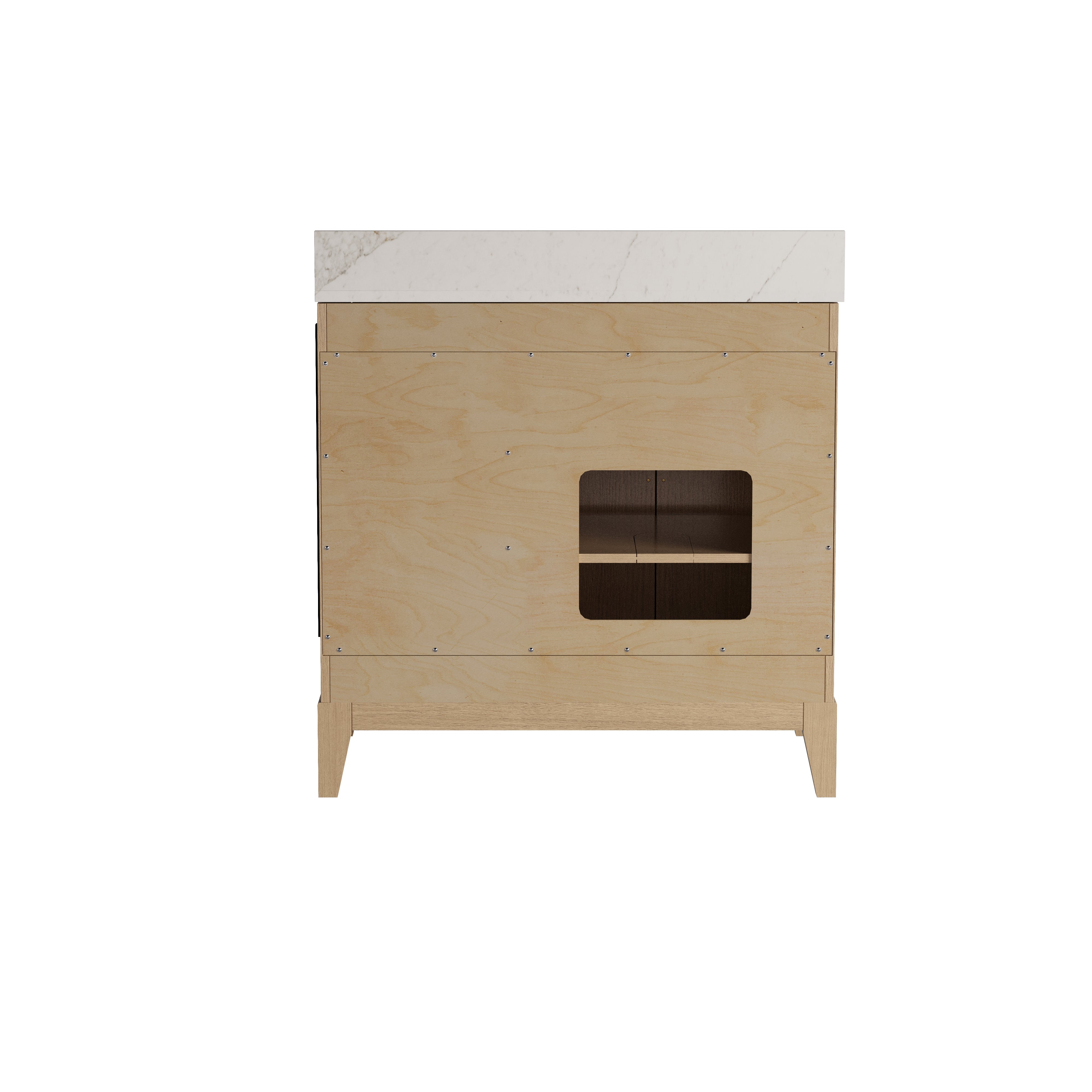 36 Inch Luxury Solid Oak Bathroom Vanity with Calacatta Quartz Countertop & Sink, 3 Soft-Close Drawers and 1 Flip Drawer