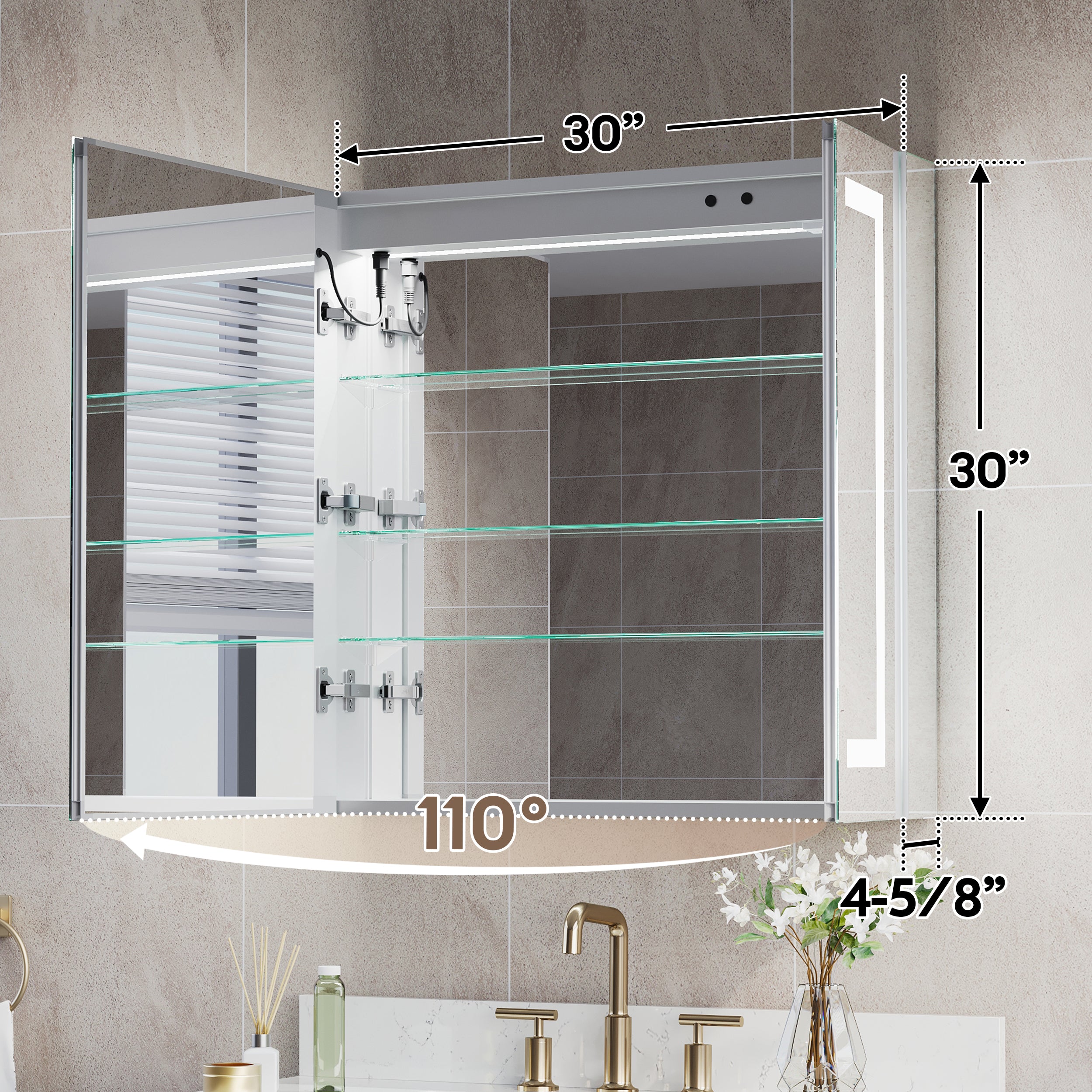 30 in. x 30 in. Lighted LED Surface/Recessed Mount Mirror Rectangle Bathroom Medicine Cabinet with Outlet