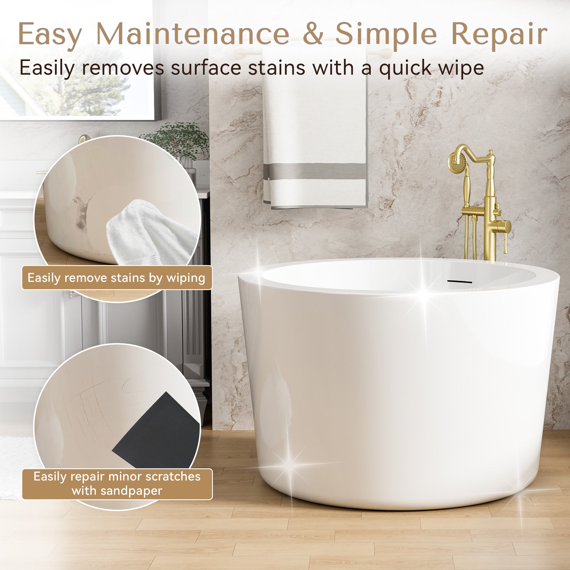 41 in. x 41 in. Acrylic Round Freestanding Soaking Bathtub with Groove Overflow and Pop-up Drainer