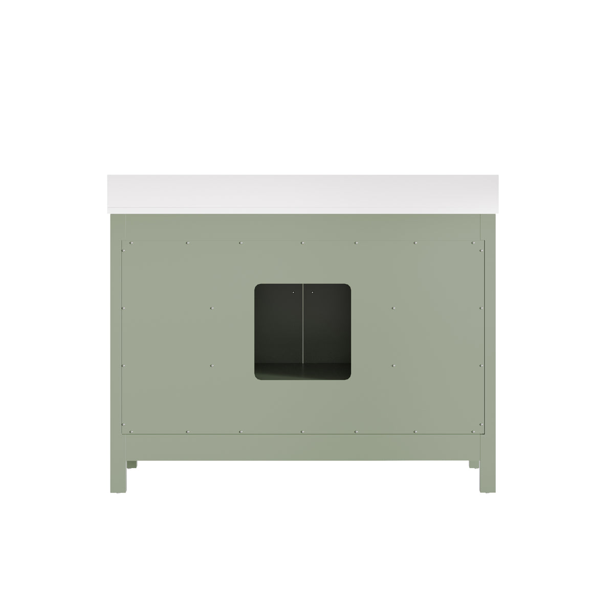48 Inch Freestanding Solid Wood Bathroom Vanity with Fluted Molding, Pure White Quartz Countertop, SAGE GREEN