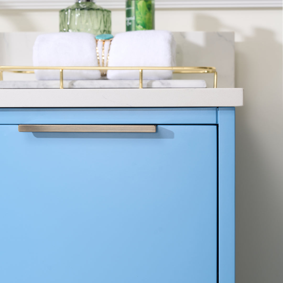 36 in. W x 22 in. D x 35 in. H Bathroom Vanity in Light Blue with Carrara White Quartz Vanity Top with White Sink