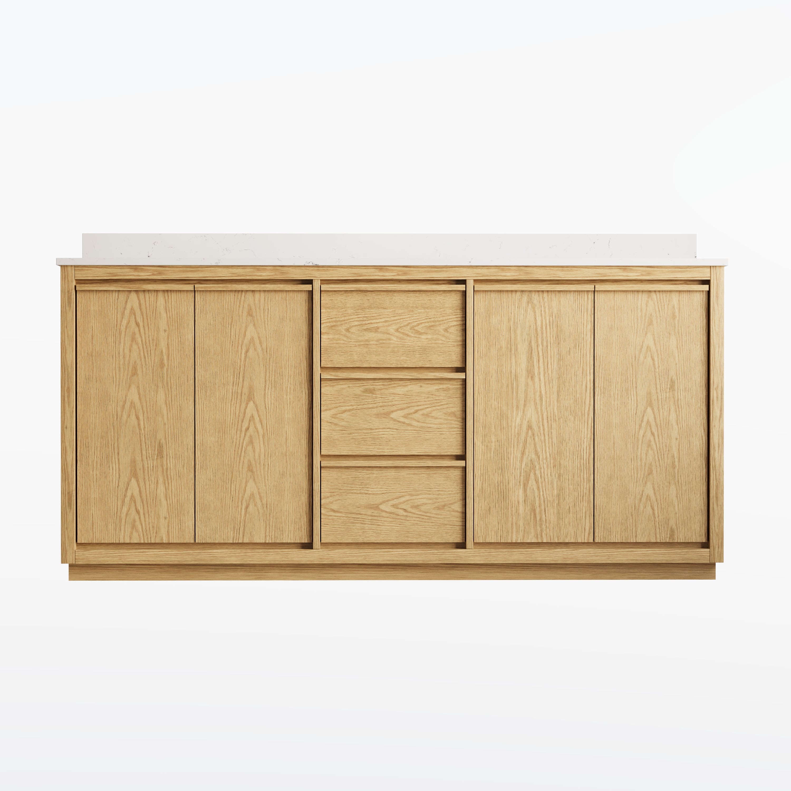 72 Inch Oak Soild Wood Bathroom Vanity with Double Undermount Sinks, 3 Dovetail-constructed Drawers and 4 Soft-close Doors
