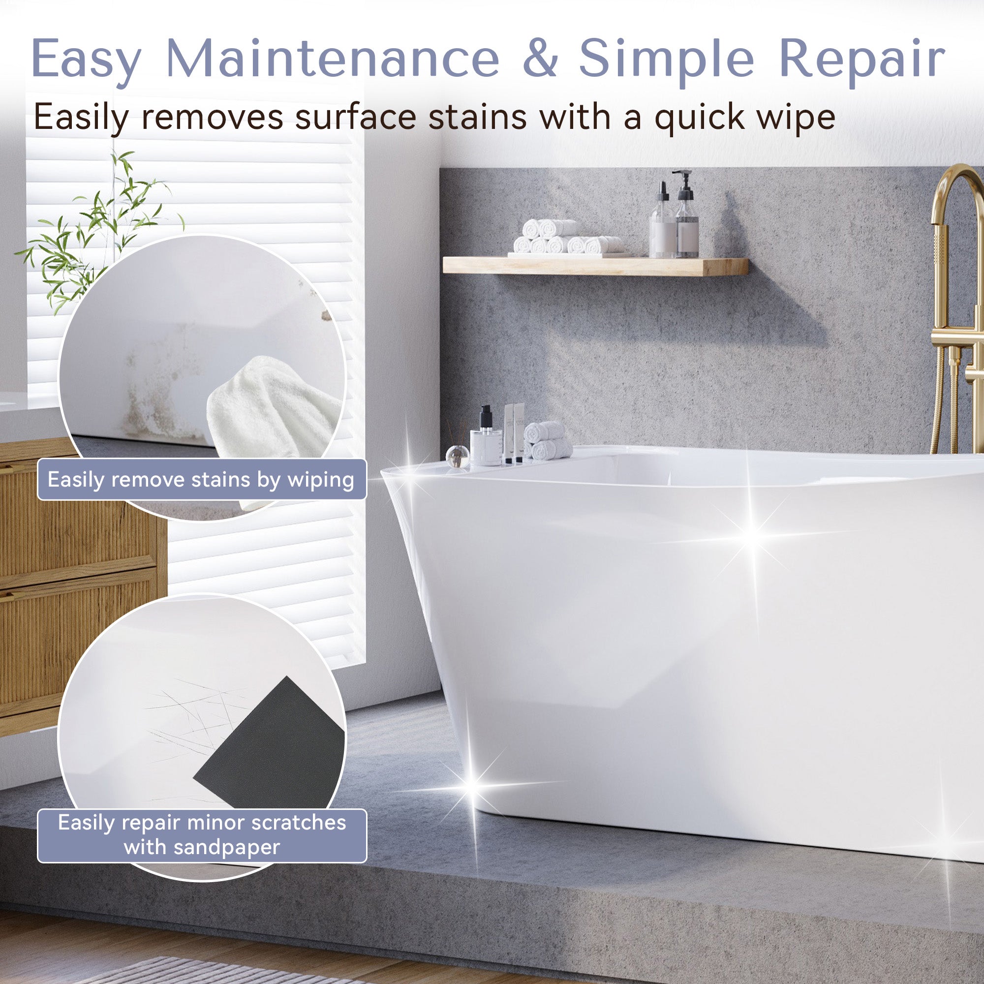 64" Freestanding Acrylic Soaking Bathtub with Ergonomic Design, Integrated Slotted Overflow & Pop-Up Drain