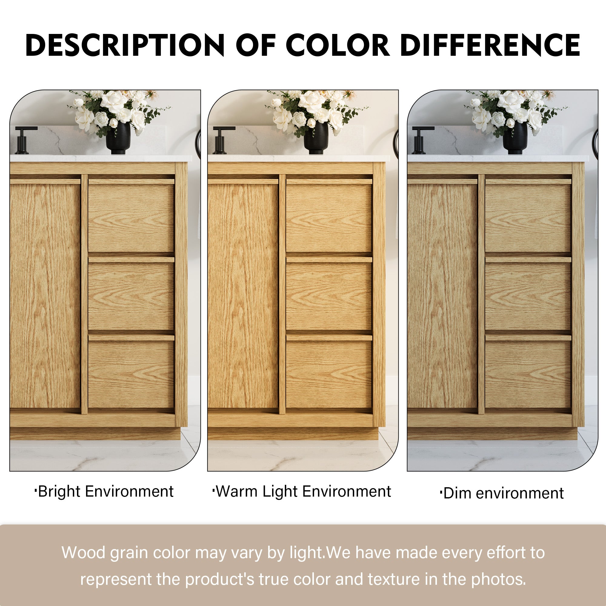 48 Inch Oak Soild Wood Bathroom Vanity with Sink, 6 Dovetail-constructed Drawers and 2 Soft-close Doors