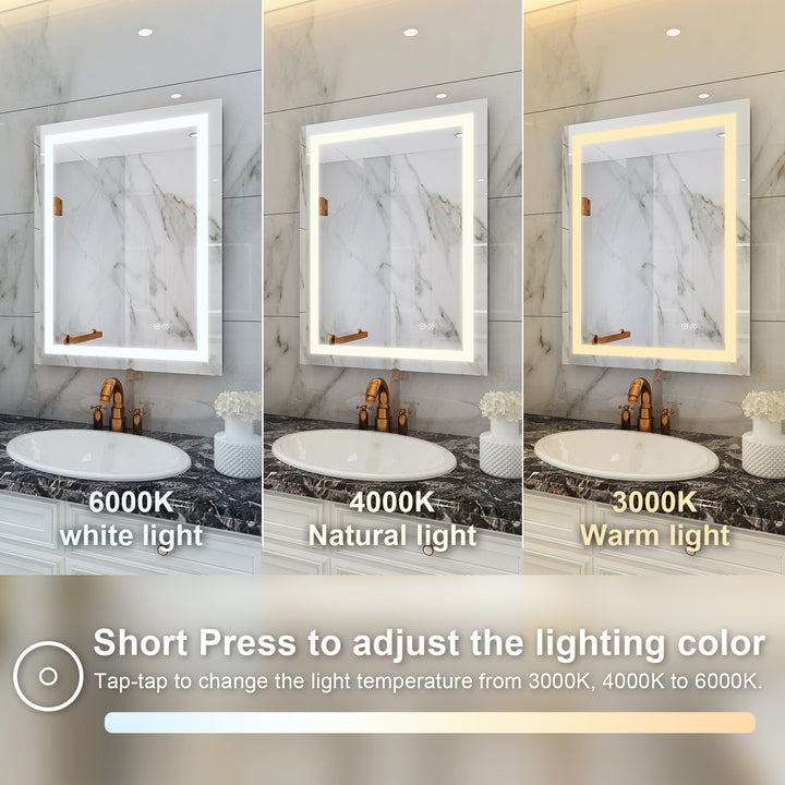 24 in. W x 32 in. H Rectangular Frameless Anti-Fog LED Light Bathroom Vanity Mirror in Aluminum