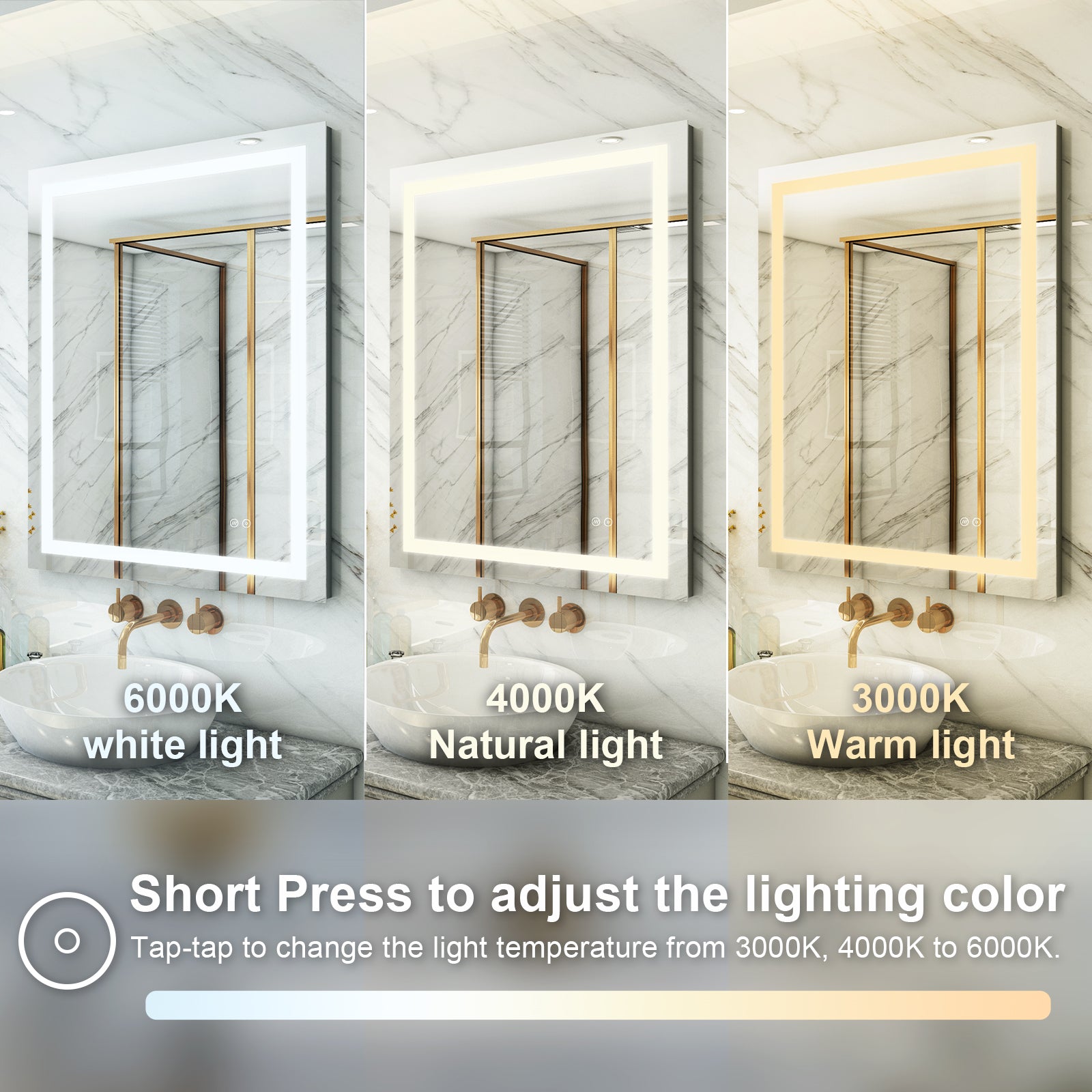 28 in. W x 36 in. H Rectangular Frameless Anti-Fog Lighted Bathroom Mirror in Aluminum