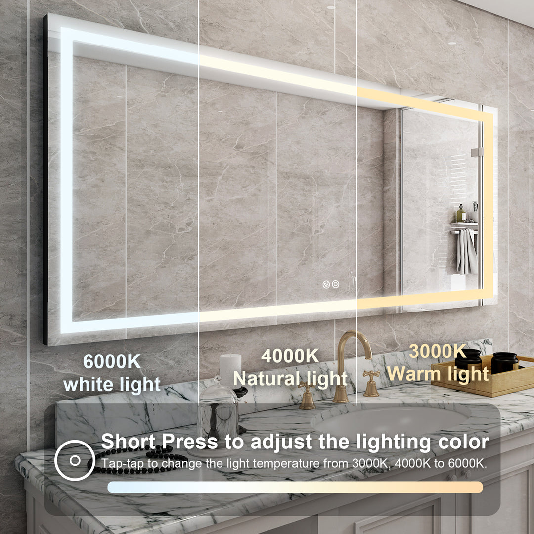 72 in. W x 36 in. H Rectangular Frameless Anti-Fog LED Light Bathroom Vanity Mirror in Aluminum