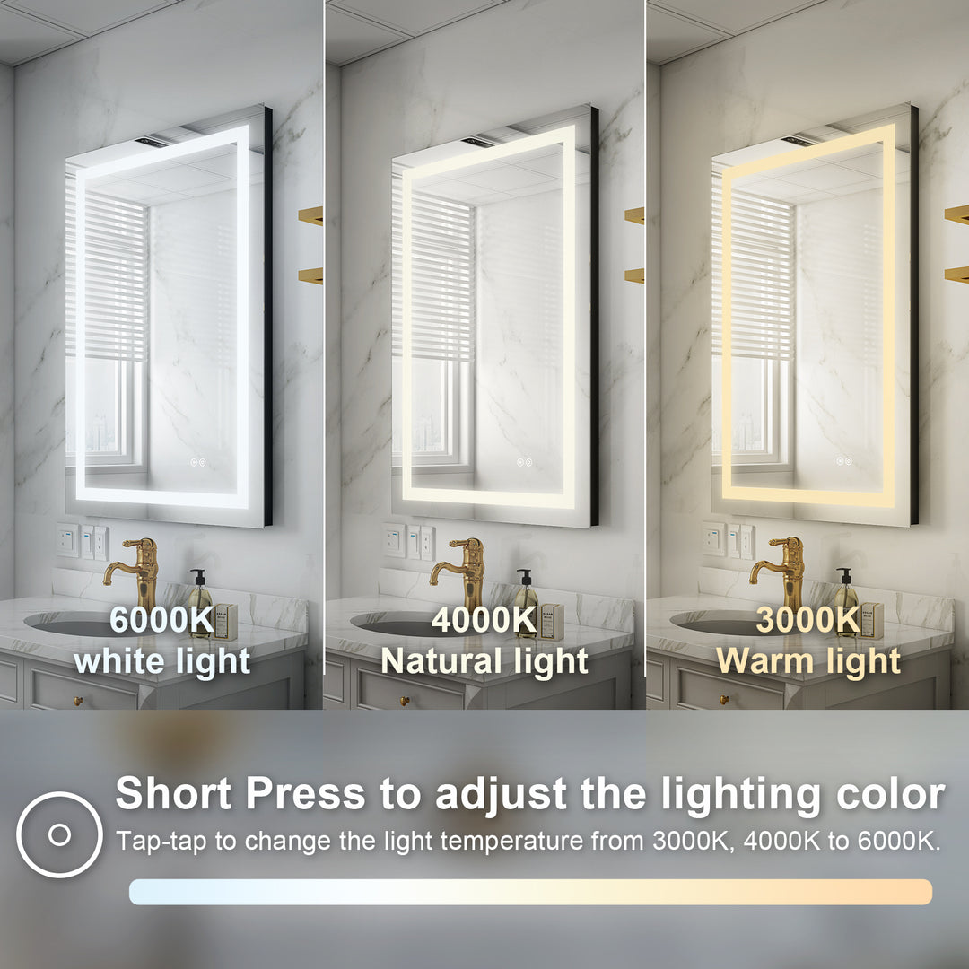 24 in. W x 36 in. H Rectangular Frameless Anti-Fog LED Light Bathroom Vanity Mirror in Aluminum