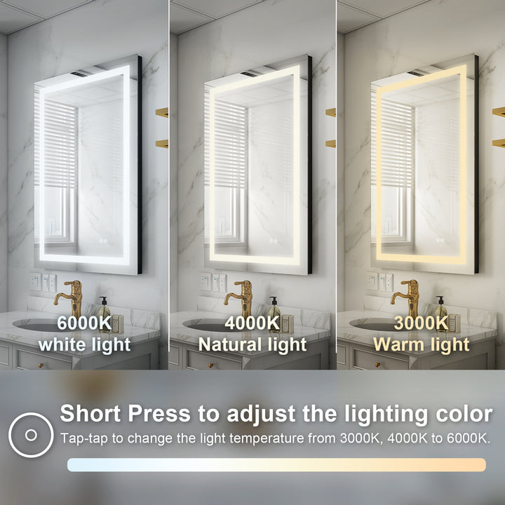 24 in. W x 36 in. H Rectangular Frameless Anti-Fog LED Light Bathroom Vanity Mirror in Aluminum