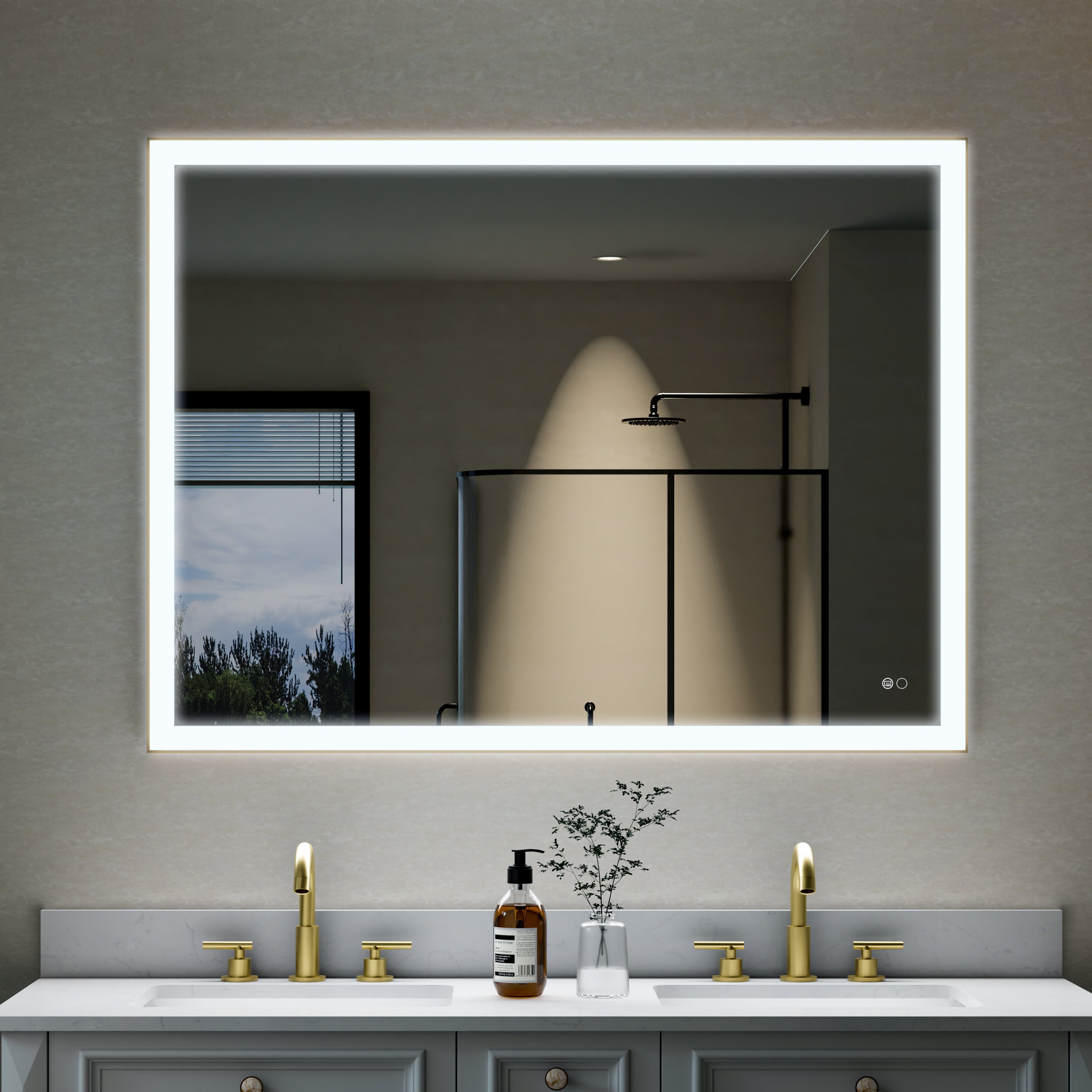 48 in. W x 36 in. H Aluminium Framed Rectangular LED Light Bathroom Vanity Mirror in Gold