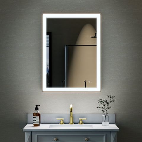 24 in. W x 32 in. H Aluminium Framed Rectangular LED Light Bathroom Vanity Mirror in Gold