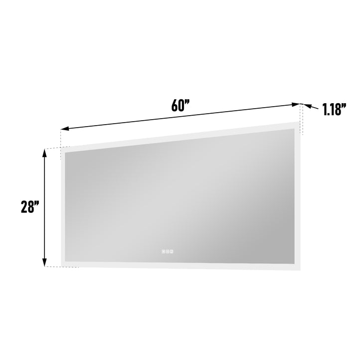 60 in. W x 28 in. H LED Light Mirror Rectangular Fog Free Frameless Bathroom Vanity Mirror